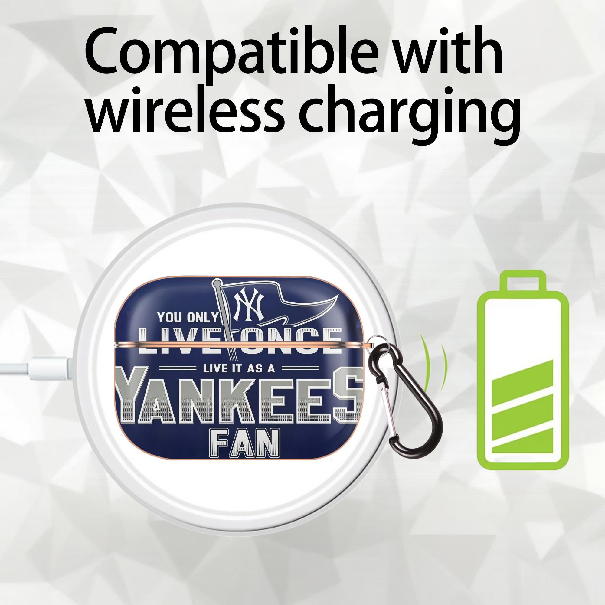 New York Yankees 362 AirPods Pro Protective Case Rose Gold, Flexible PC Material, Precise Fit, Anti-Slip Cover, Full Protection, Fingerprint Resistant, Washable With Keychain