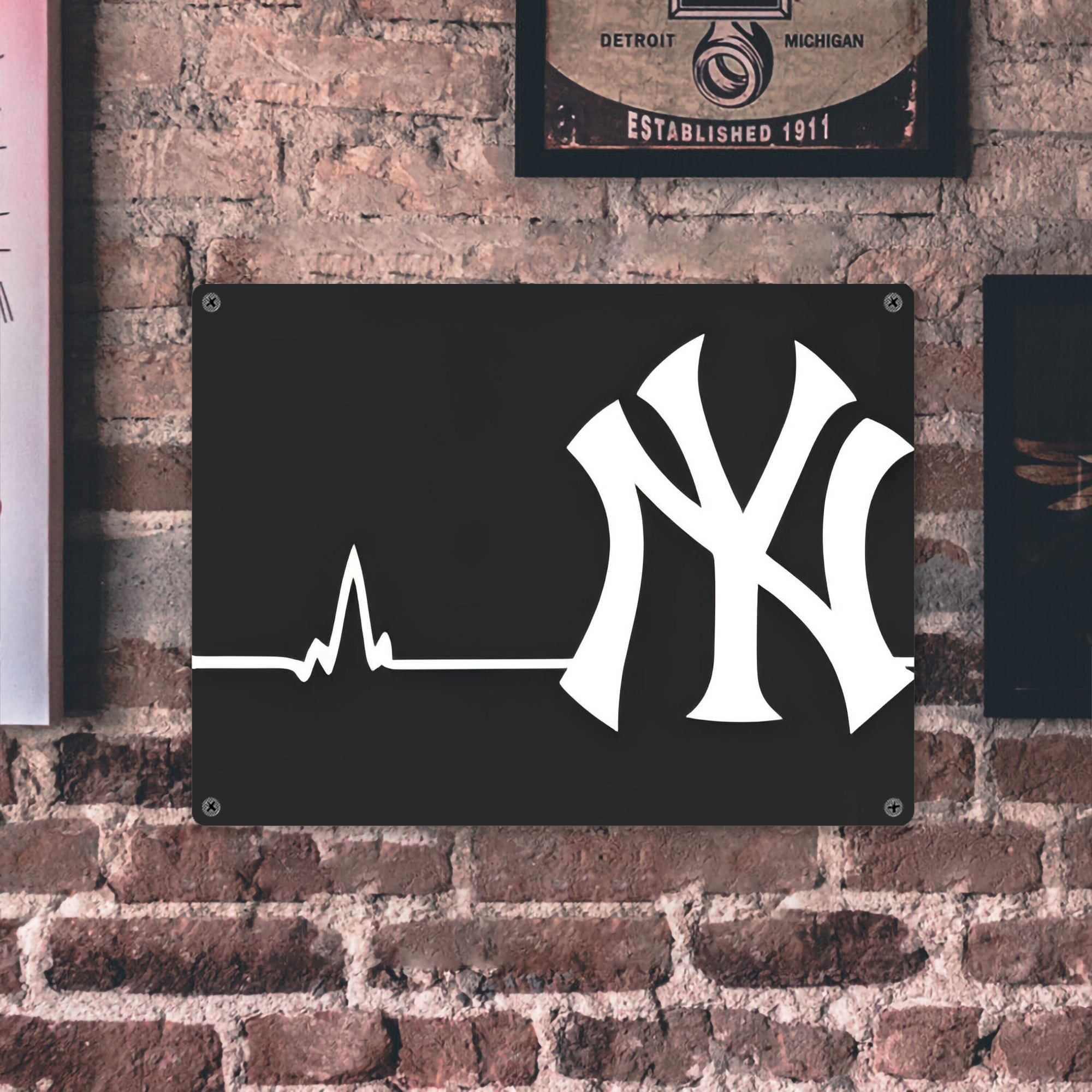 New York Yankees 350 Vintage Metal Tin Sign 16x12 – Full-Print Iron Wall Decor – Durable, Fade-Resistant – Easy To Hang – Ideal For Home, Bar, Kitchen & Office Decor