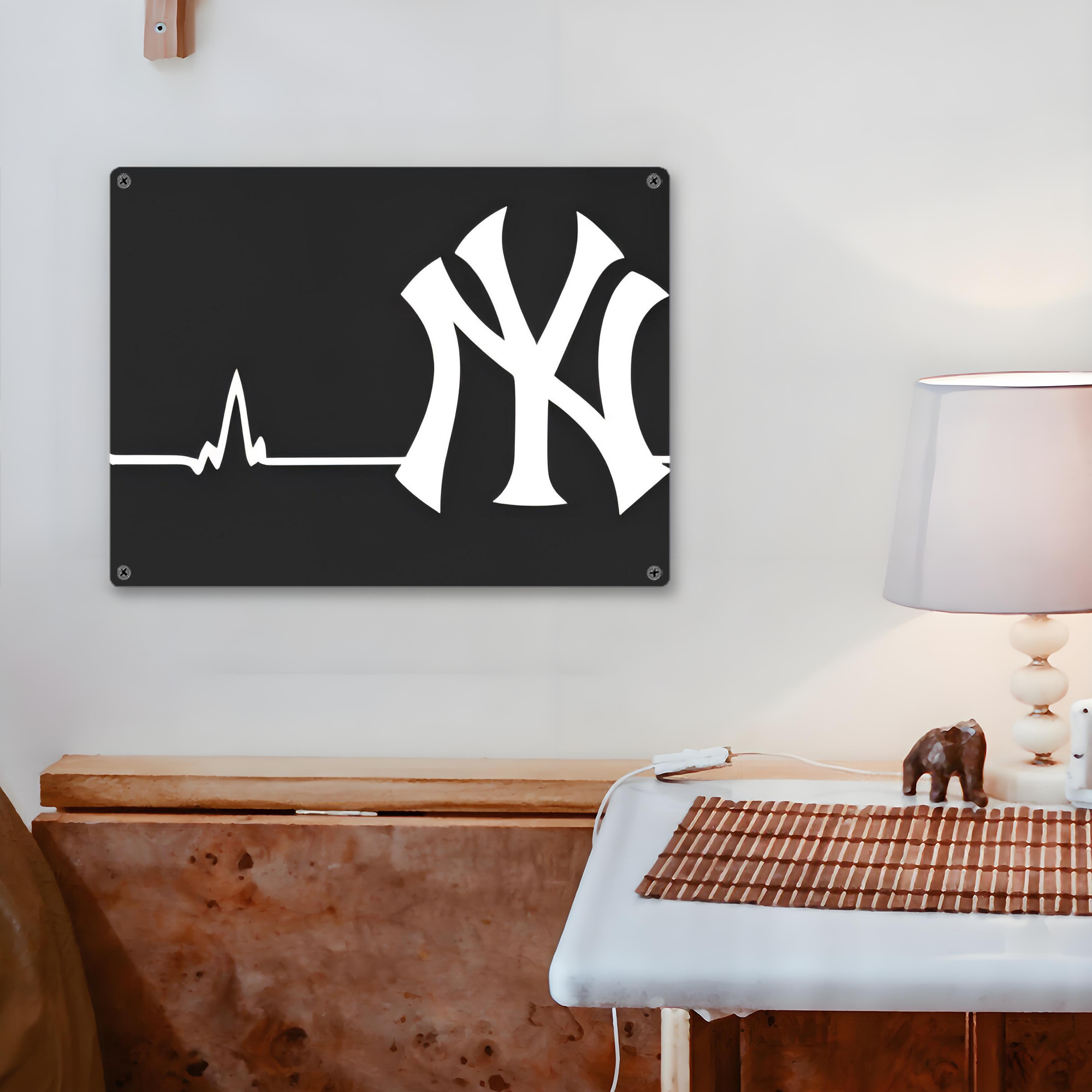 New York Yankees 350 Vintage Metal Tin Sign 16x12 – Full-Print Iron Wall Decor – Durable, Fade-Resistant – Easy To Hang – Ideal For Home, Bar, Kitchen & Office Decor