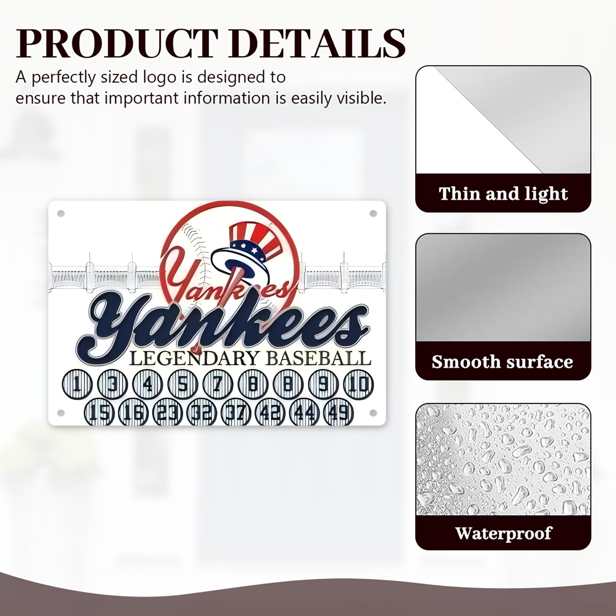 New York Yankees 232 Decorative Aluminum Plaque – Horizontal Design – Durable, Stylish, Easy To Install – Ideal For Home, Office, Bar, And More
