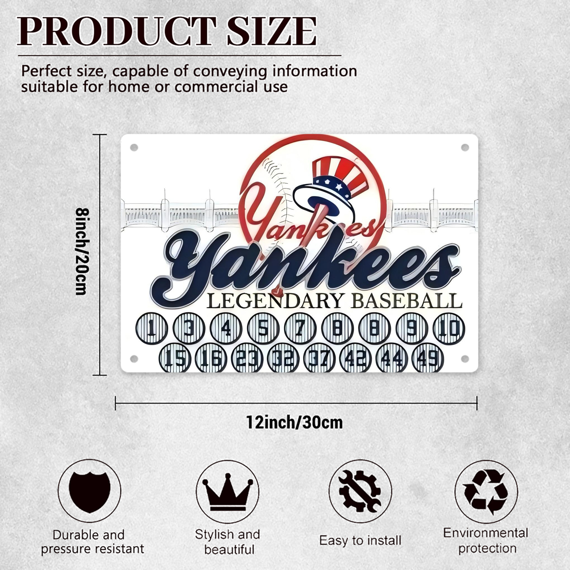 New York Yankees 232 Decorative Aluminum Plaque – Horizontal Design – Durable, Stylish, Easy To Install – Ideal For Home, Office, Bar, And More