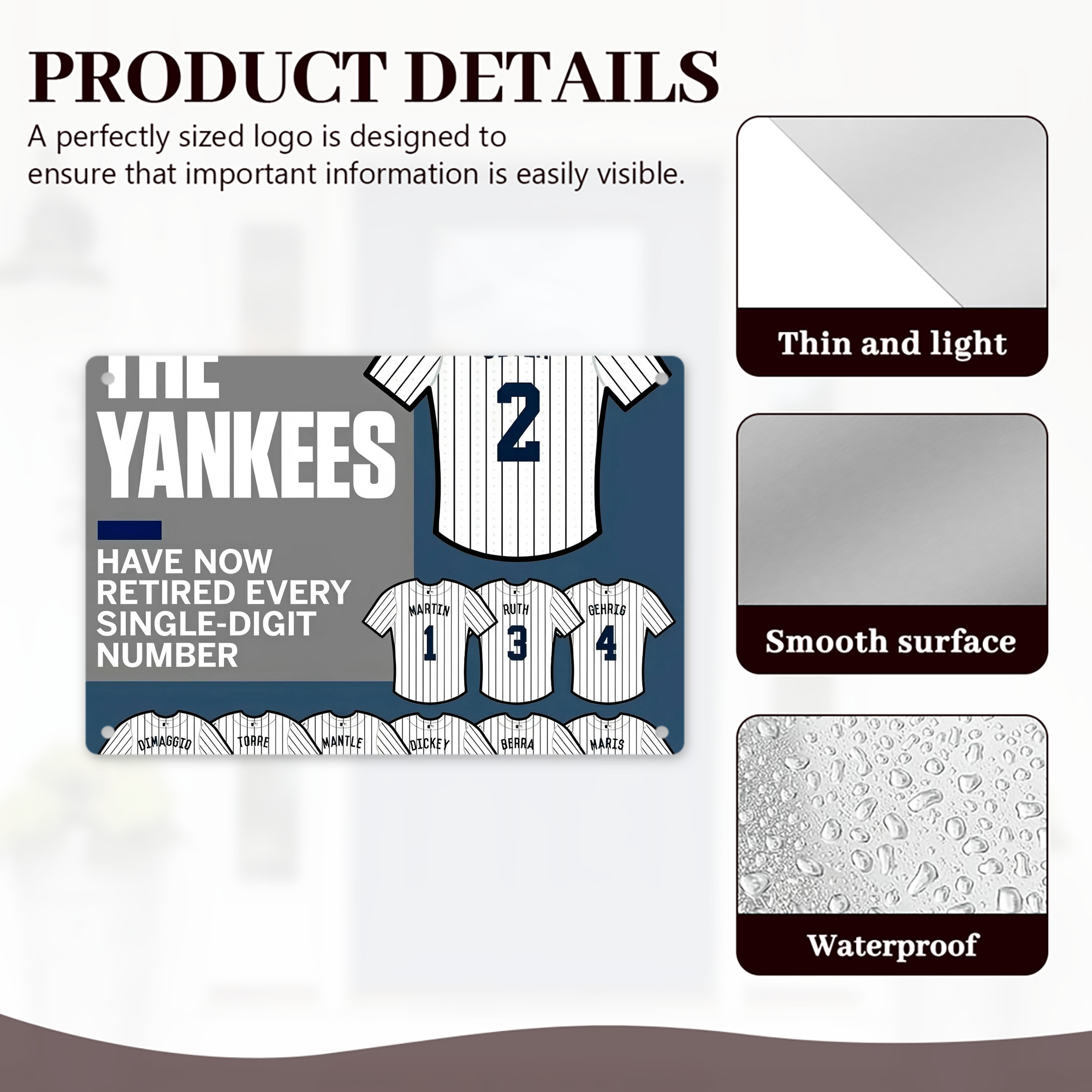 New York Yankees 235 Decorative Aluminum Plaque – Horizontal Design – Durable, Stylish, Easy To Install – Ideal For Home, Office, Bar, And More