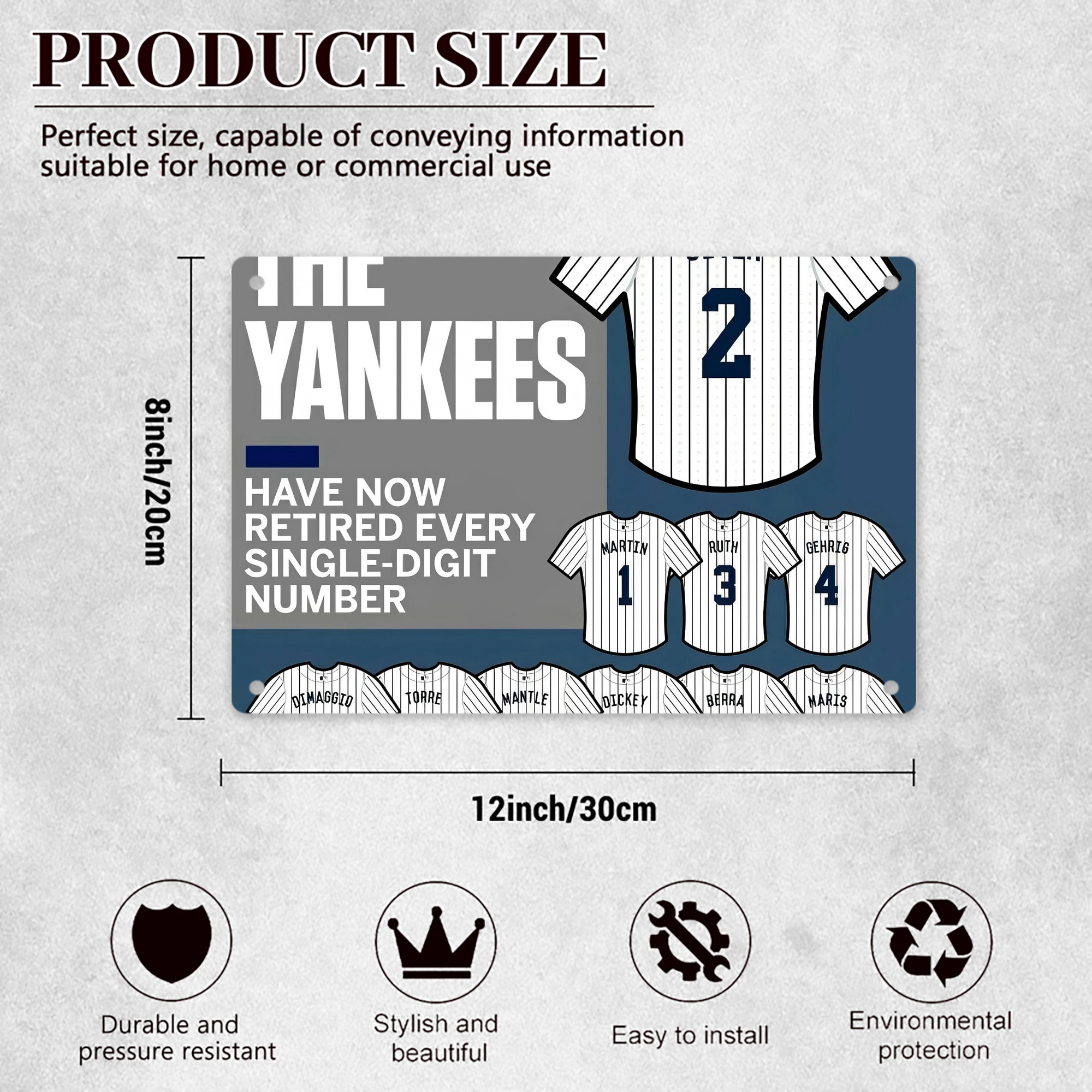 New York Yankees 235 Decorative Aluminum Plaque – Horizontal Design – Durable, Stylish, Easy To Install – Ideal For Home, Office, Bar, And More