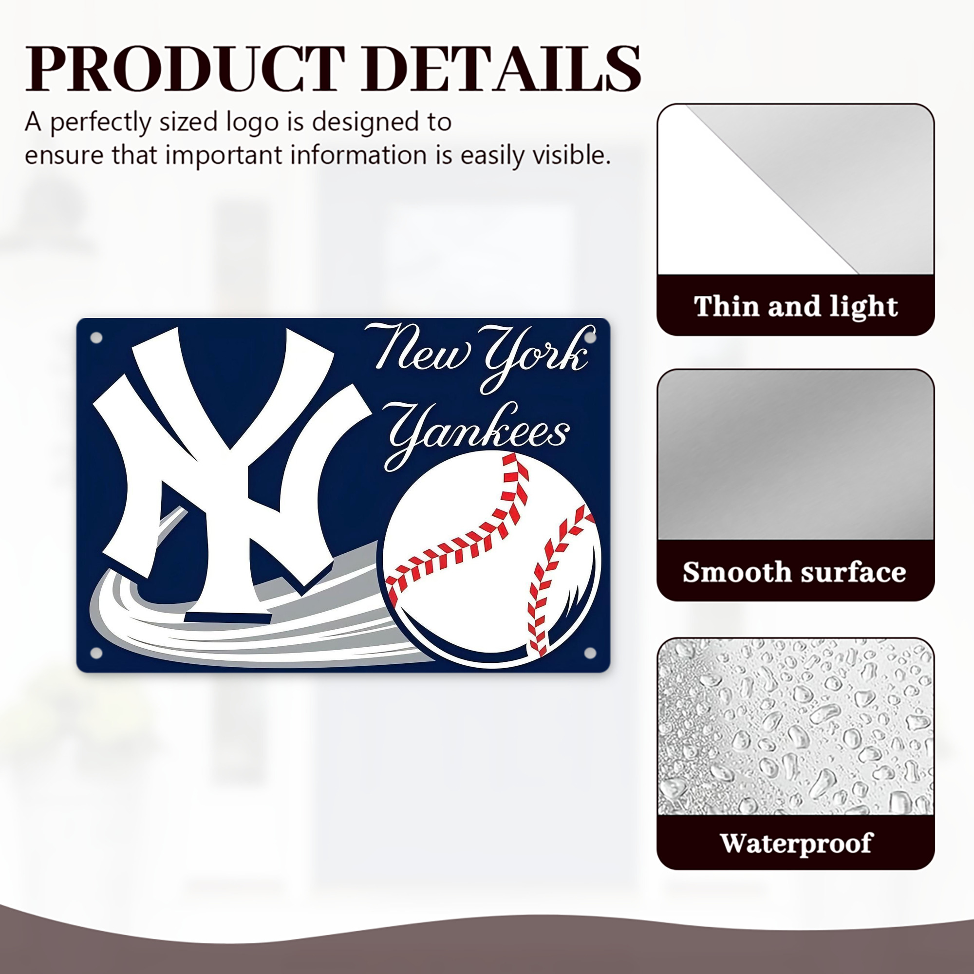 New York Yankees 259 Decorative Aluminum Plaque – Horizontal Design – Durable, Stylish, Easy To Install – Ideal For Home, Office, Bar, And More