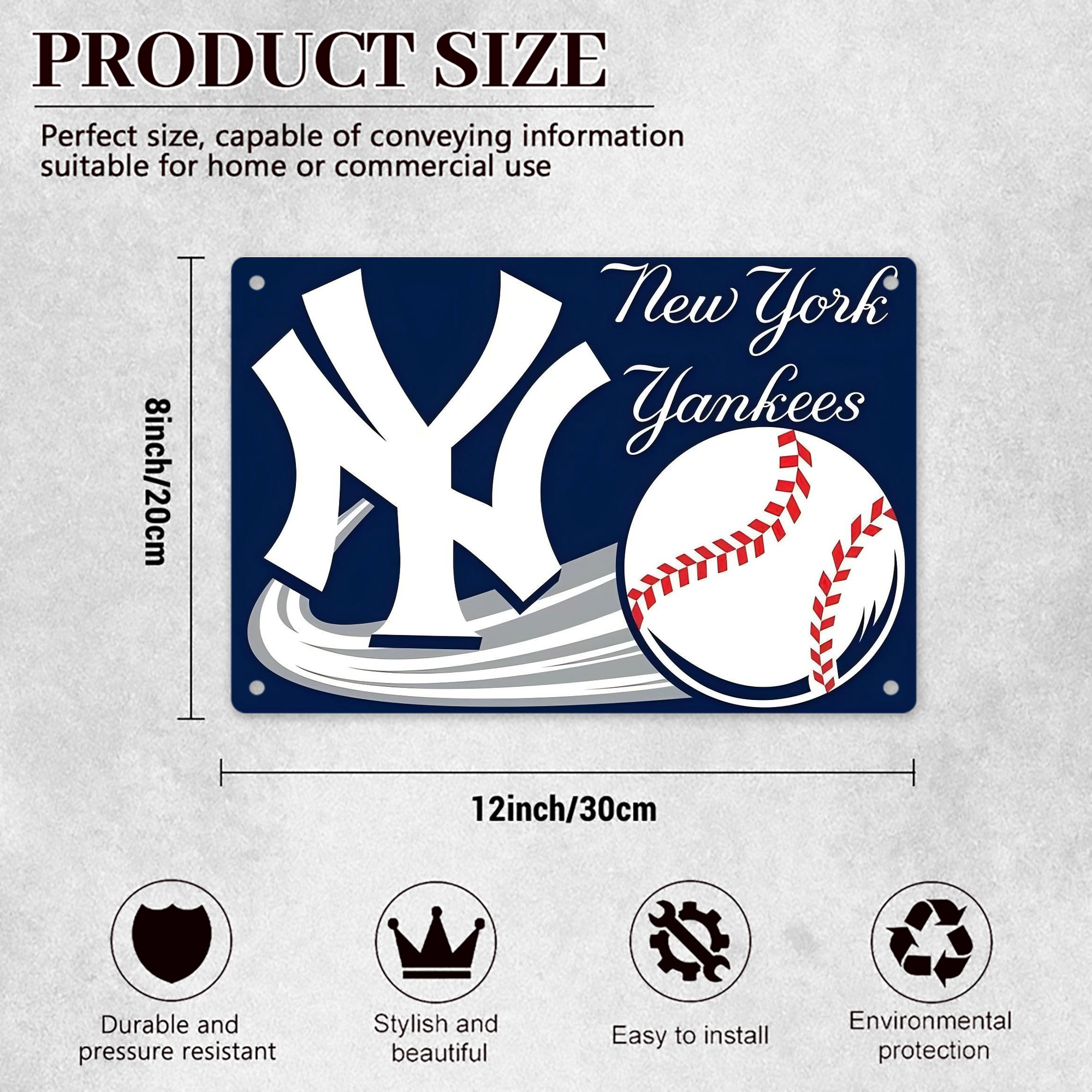 New York Yankees 259 Decorative Aluminum Plaque – Horizontal Design – Durable, Stylish, Easy To Install – Ideal For Home, Office, Bar, And More