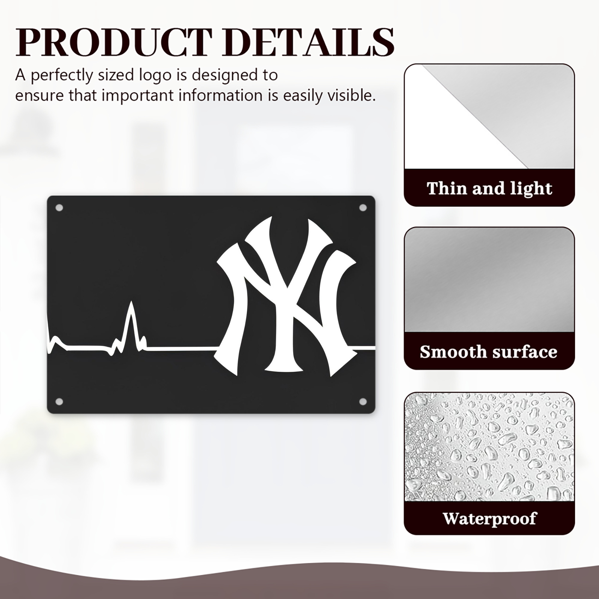 New York Yankees 350 Decorative Aluminum Plaque – Horizontal Design – Durable, Stylish, Easy To Install – Ideal For Home, Office, Bar, And More