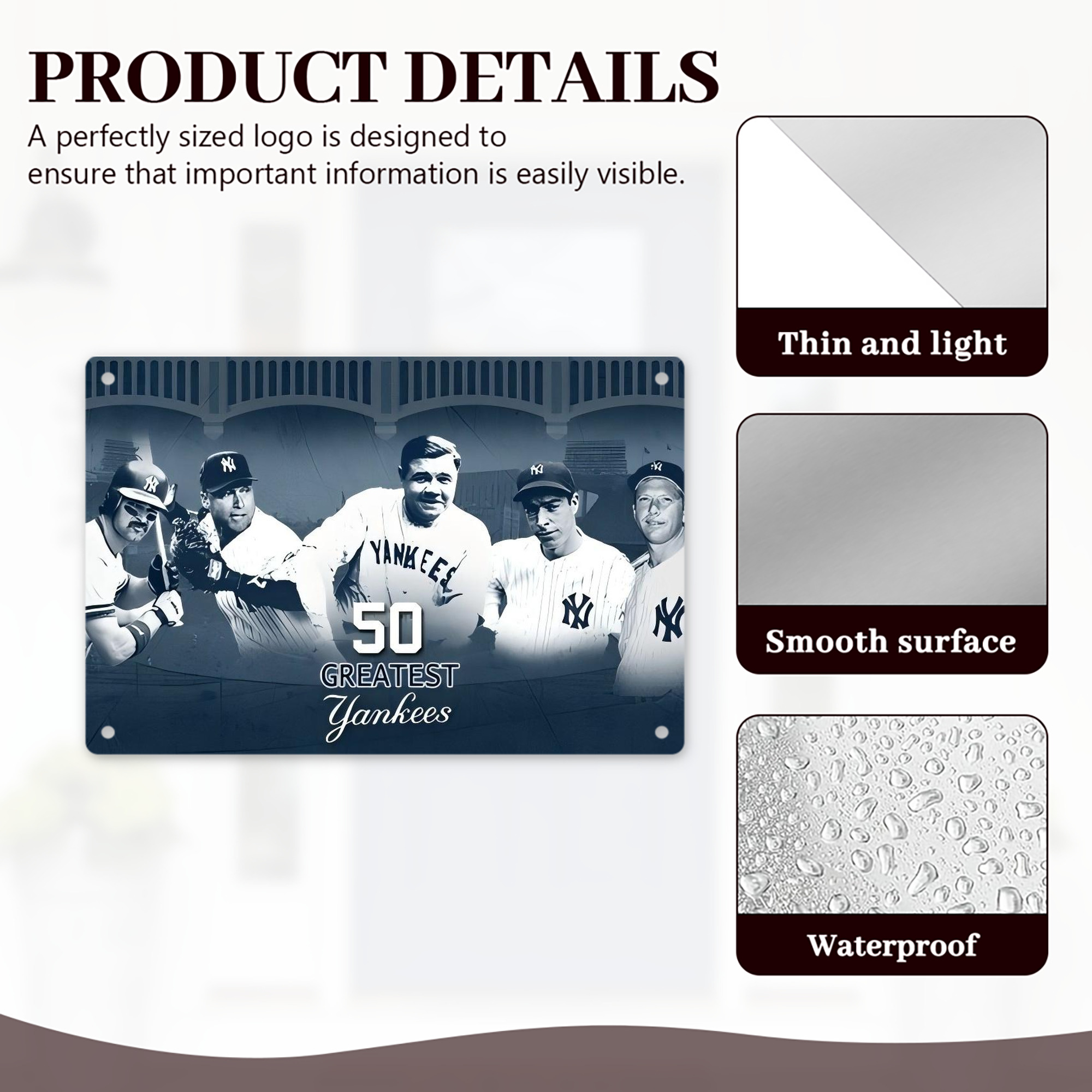 New York Yankees 351 Decorative Aluminum Plaque – Horizontal Design – Durable, Stylish, Easy To Install – Ideal For Home, Office, Bar, And More