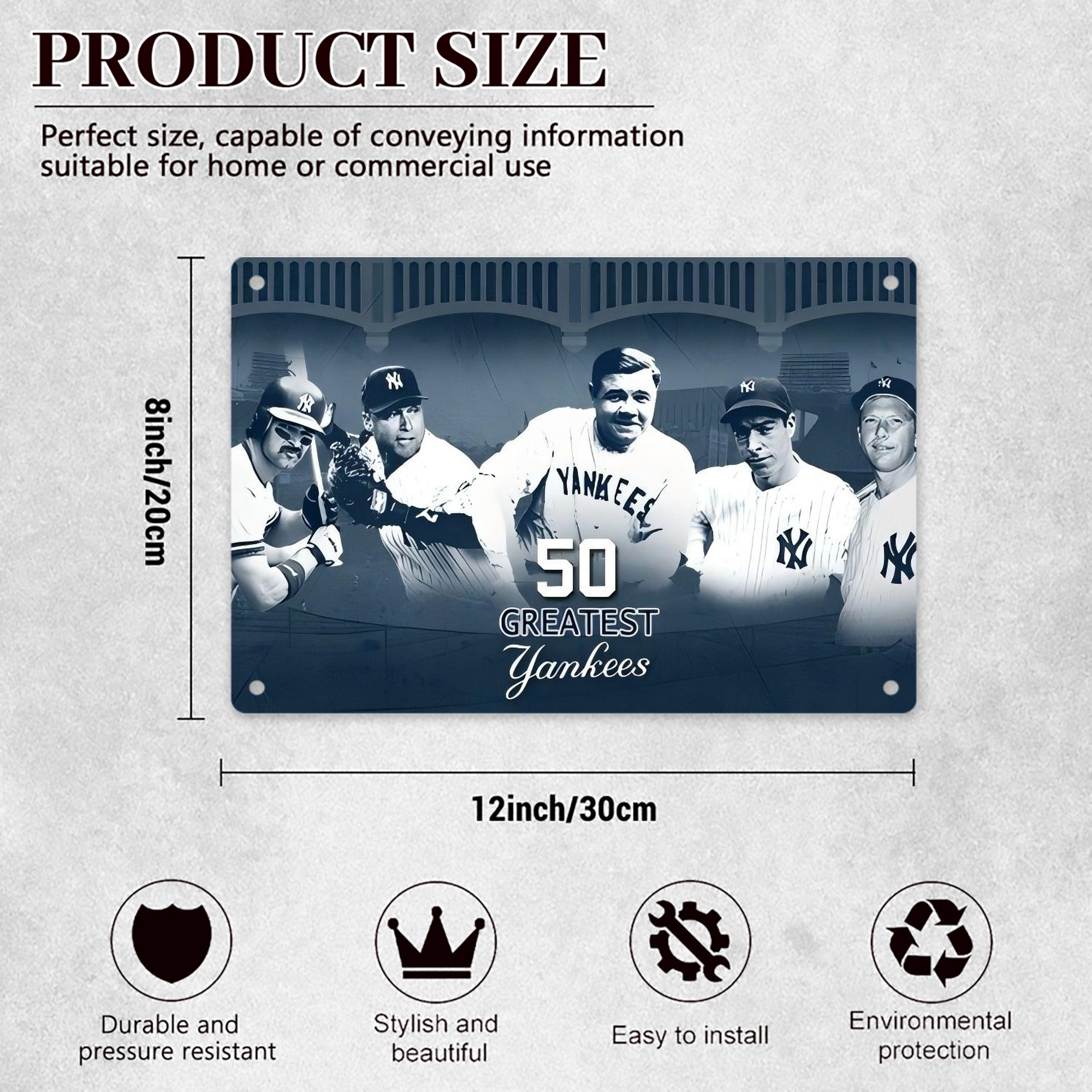 New York Yankees 351 Decorative Aluminum Plaque – Horizontal Design – Durable, Stylish, Easy To Install – Ideal For Home, Office, Bar, And More