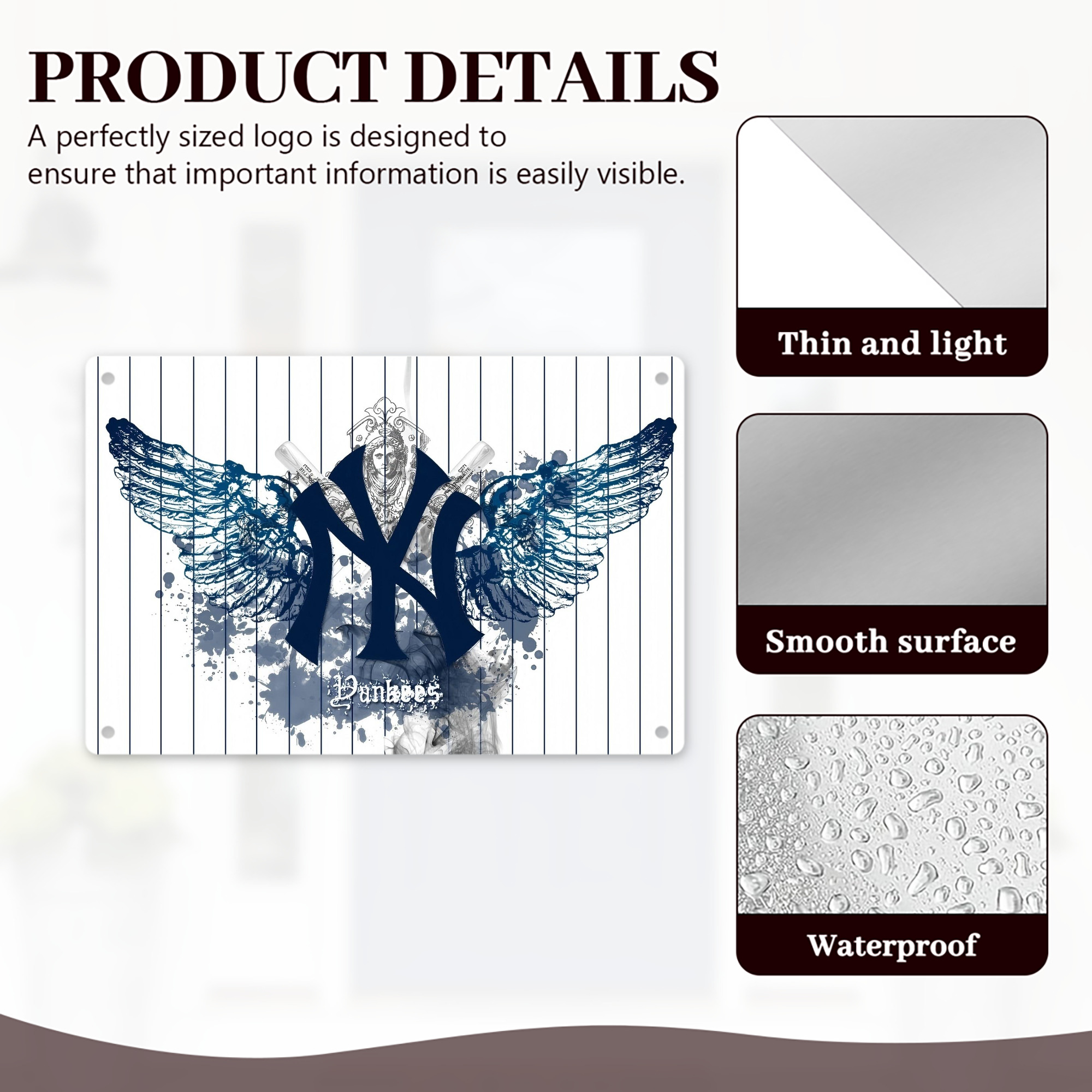 New York Yankees 353 Decorative Aluminum Plaque – Horizontal Design – Durable, Stylish, Easy To Install – Ideal For Home, Office, Bar, And More