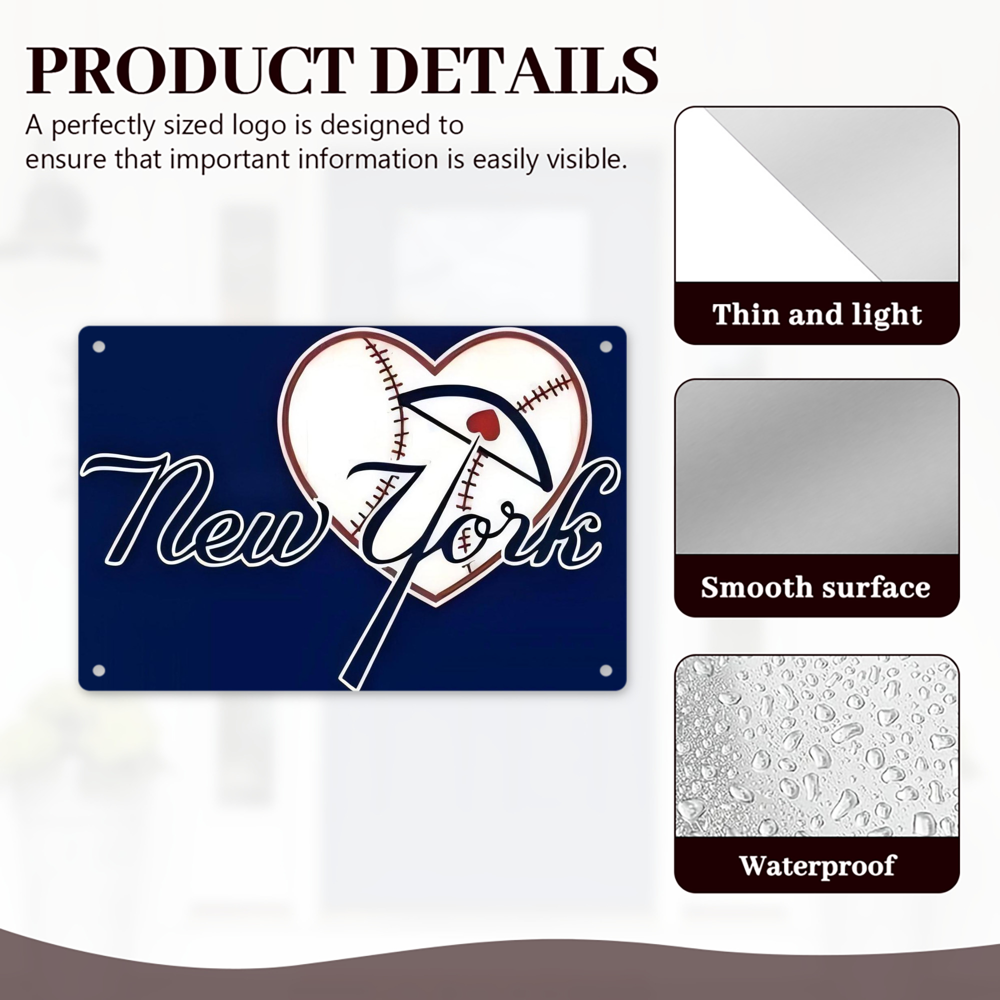 New York Yankees 354 Decorative Aluminum Plaque – Horizontal Design – Durable, Stylish, Easy To Install – Ideal For Home, Office, Bar, And More