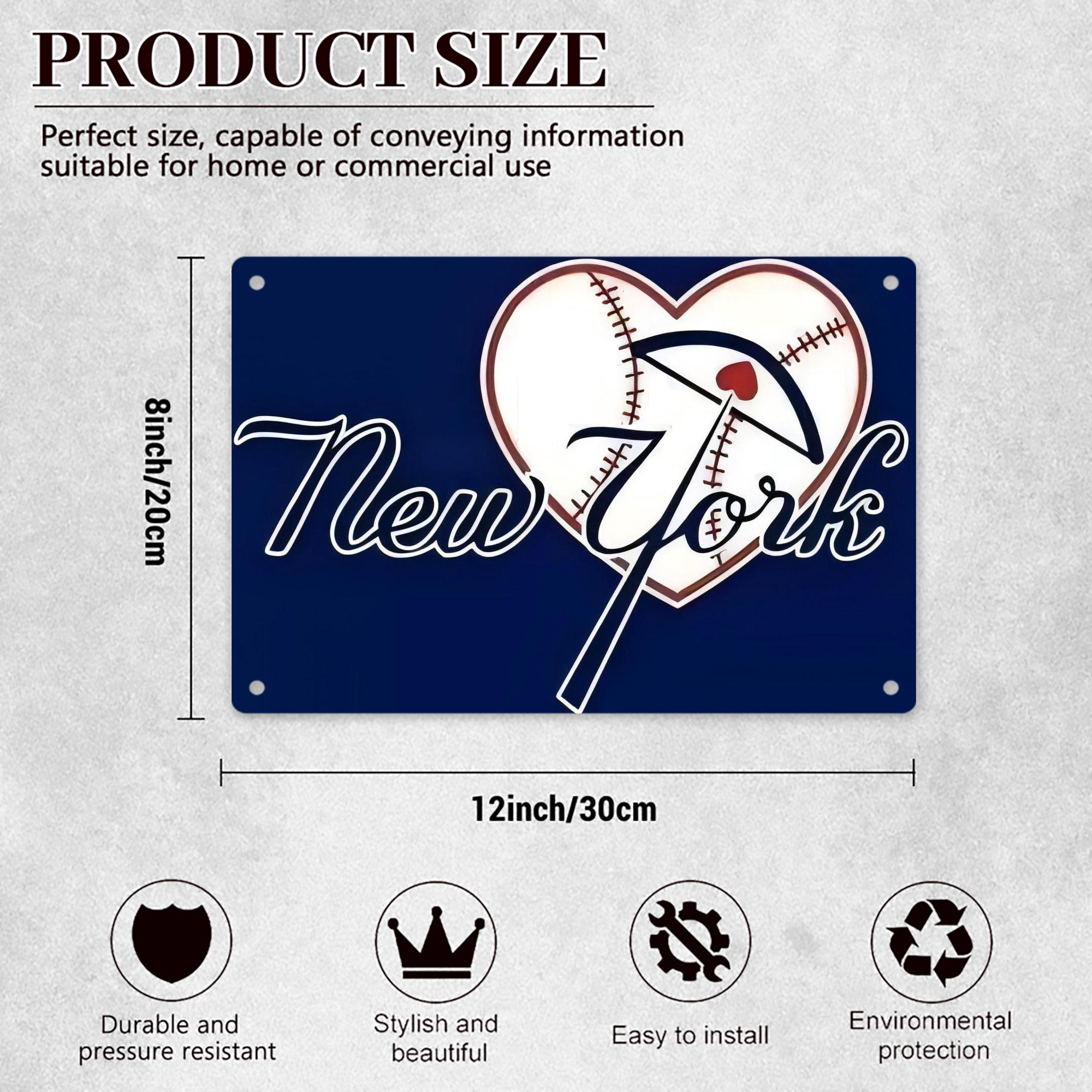 New York Yankees 354 Decorative Aluminum Plaque – Horizontal Design – Durable, Stylish, Easy To Install – Ideal For Home, Office, Bar, And More