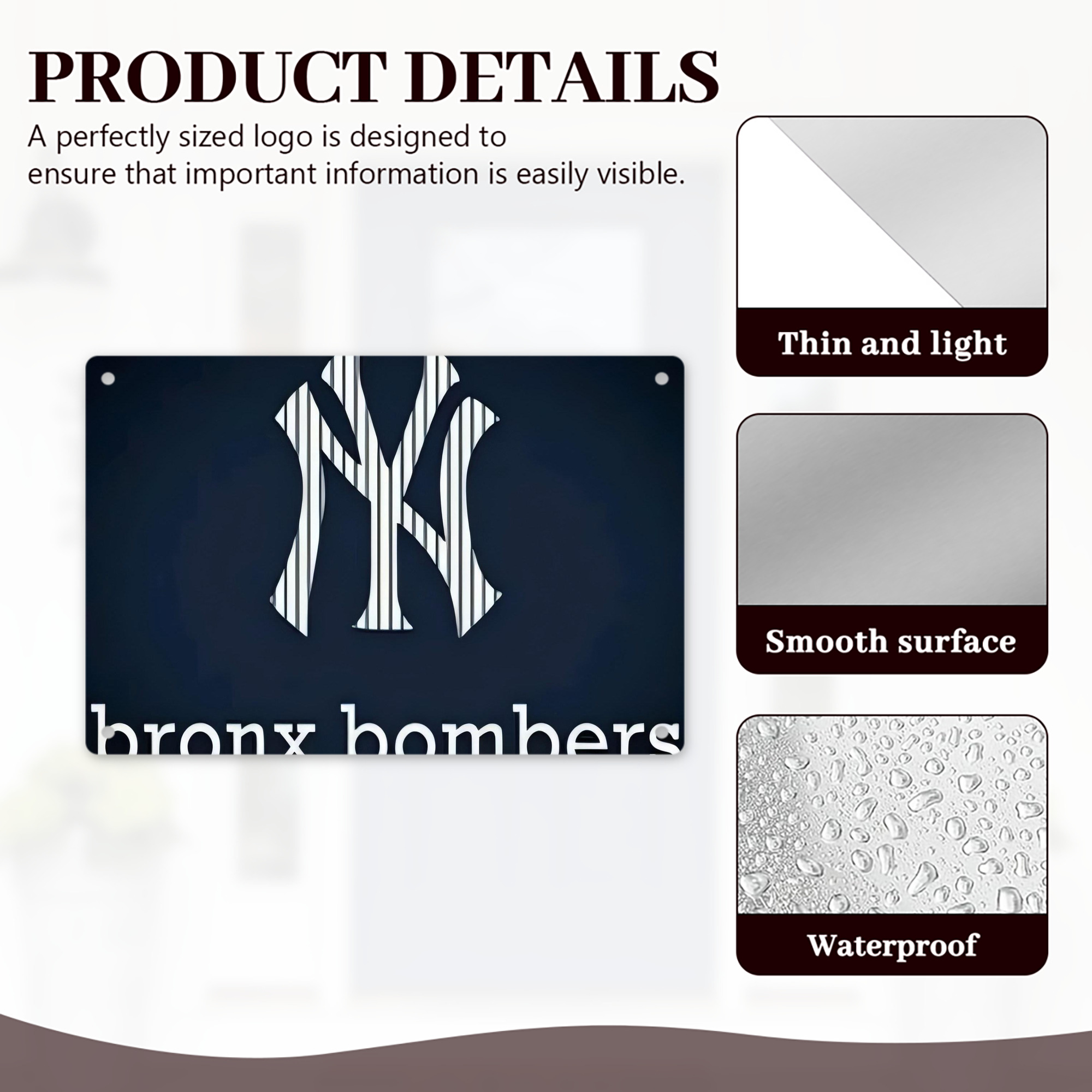 New York Yankees 355 Decorative Aluminum Plaque – Horizontal Design – Durable, Stylish, Easy To Install – Ideal For Home, Office, Bar, And More