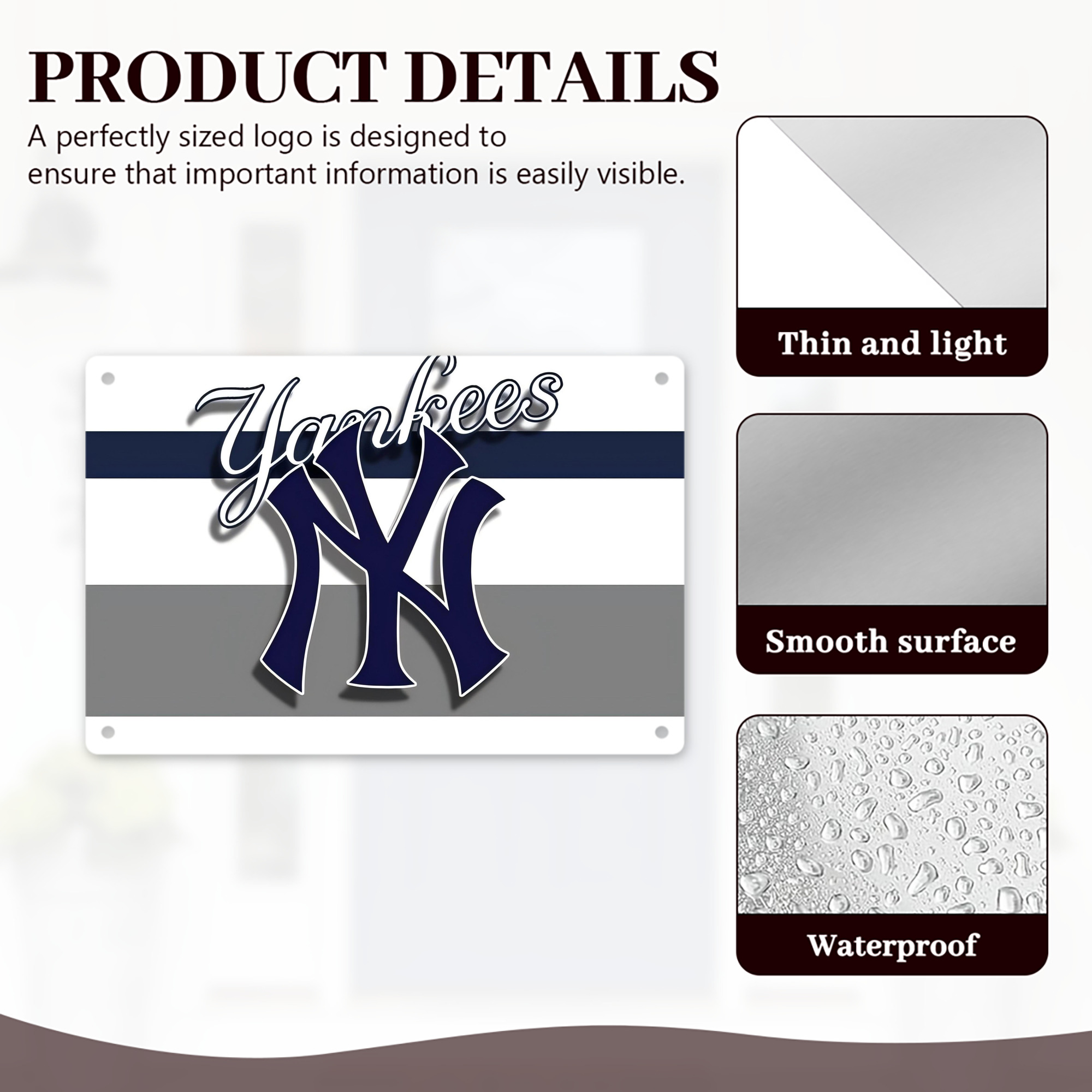 New York Yankees 356 Decorative Aluminum Plaque – Horizontal Design – Durable, Stylish, Easy To Install – Ideal For Home, Office, Bar, And More