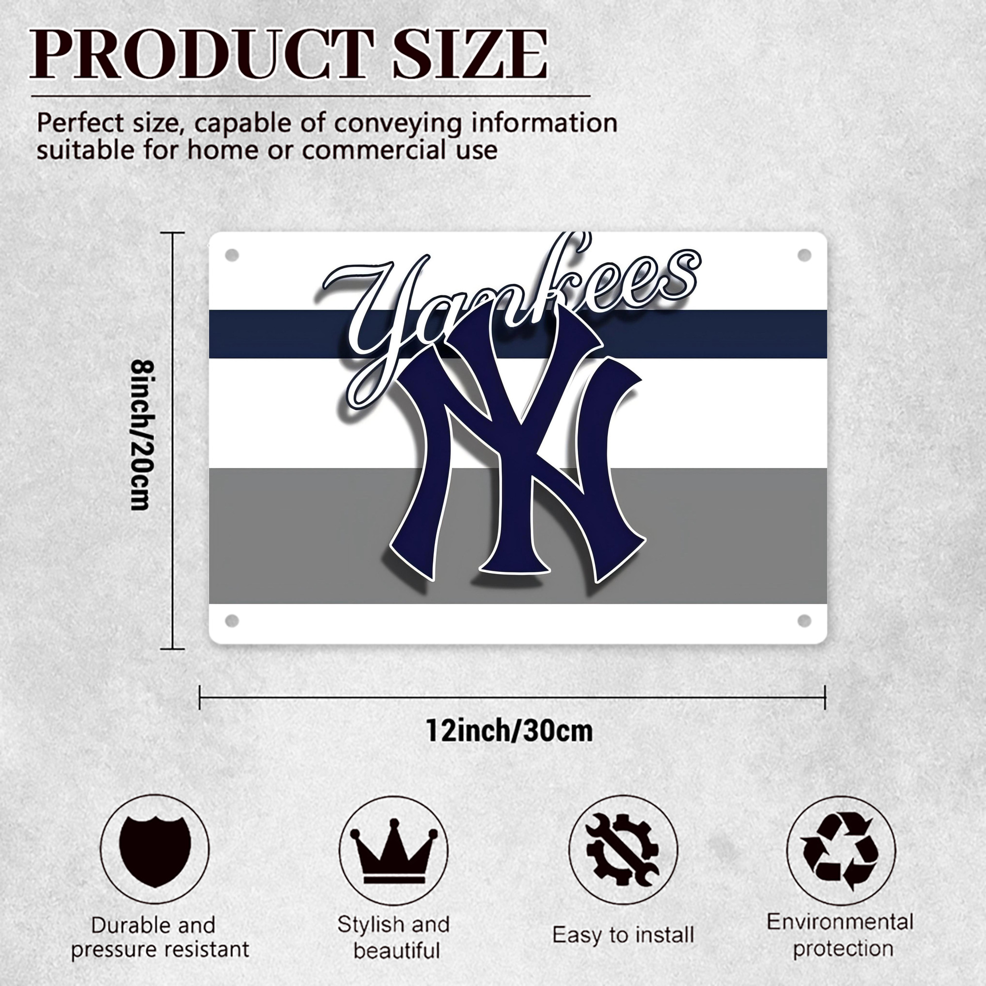 New York Yankees 356 Decorative Aluminum Plaque – Horizontal Design – Durable, Stylish, Easy To Install – Ideal For Home, Office, Bar, And More