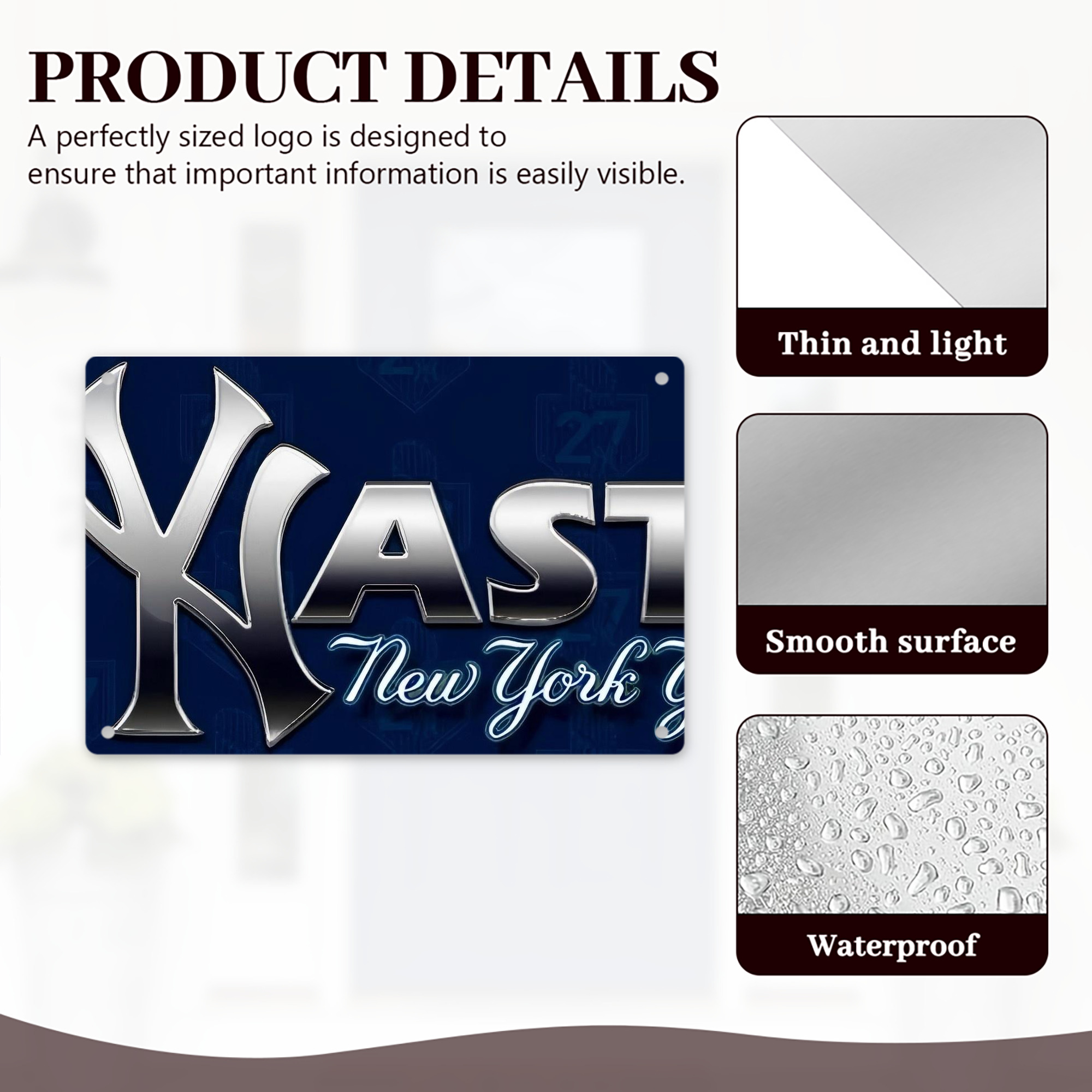 New York Yankees 359 Decorative Aluminum Plaque – Horizontal Design – Durable, Stylish, Easy To Install – Ideal For Home, Office, Bar, And More