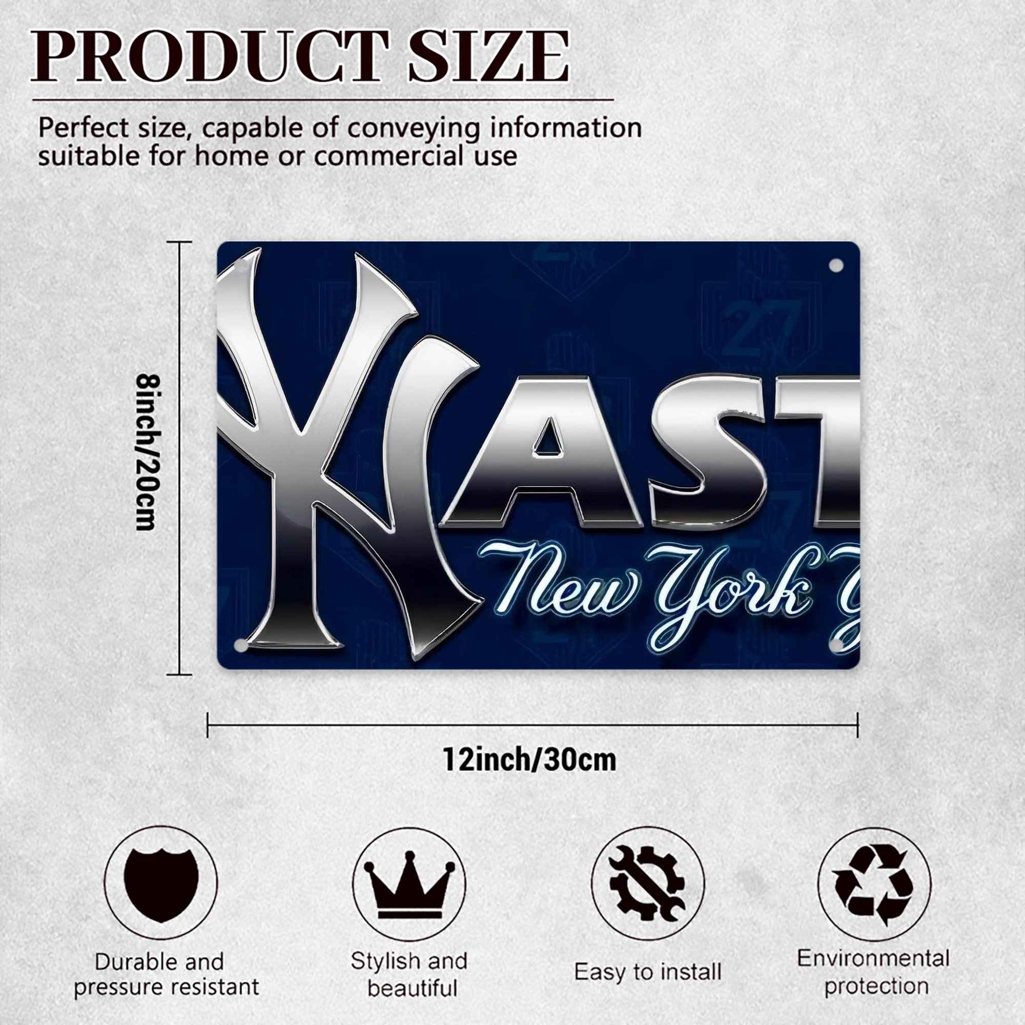 New York Yankees 359 Decorative Aluminum Plaque – Horizontal Design – Durable, Stylish, Easy To Install – Ideal For Home, Office, Bar, And More