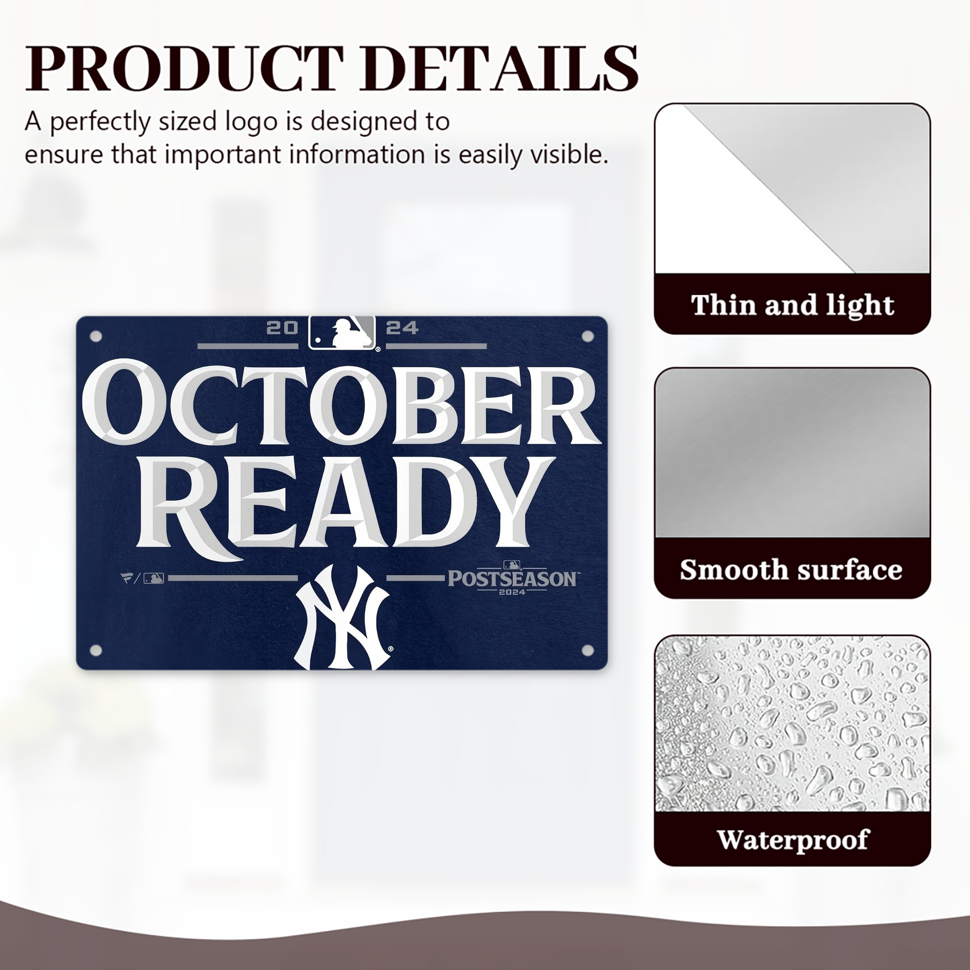 New York Yankees 360 Decorative Aluminum Plaque – Horizontal Design – Durable, Stylish, Easy To Install – Ideal For Home, Office, Bar, And More