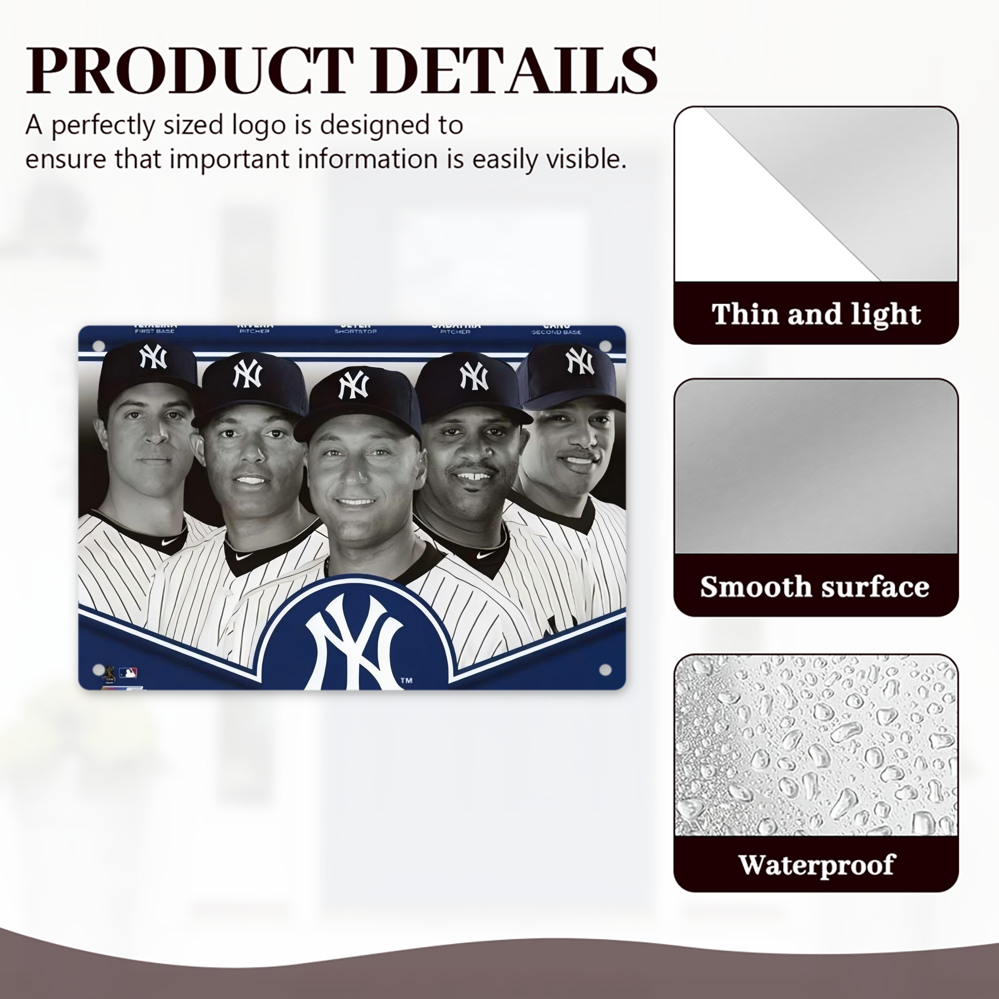 New York Yankees 361 Decorative Aluminum Plaque – Horizontal Design – Durable, Stylish, Easy To Install – Ideal For Home, Office, Bar, And More