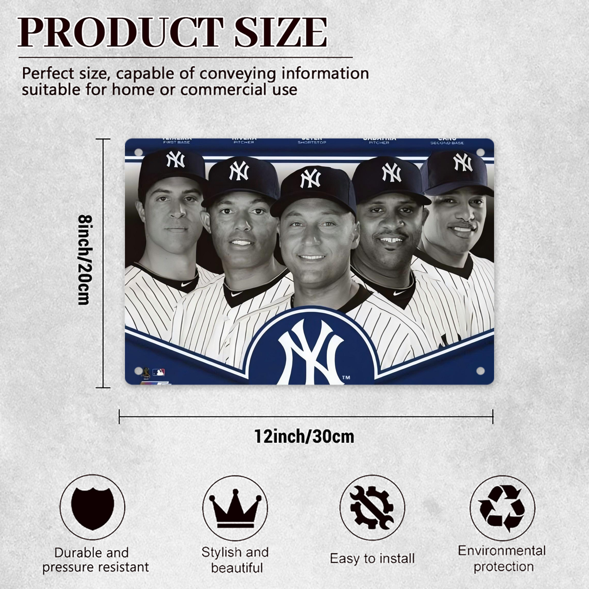 New York Yankees 361 Decorative Aluminum Plaque – Horizontal Design – Durable, Stylish, Easy To Install – Ideal For Home, Office, Bar, And More