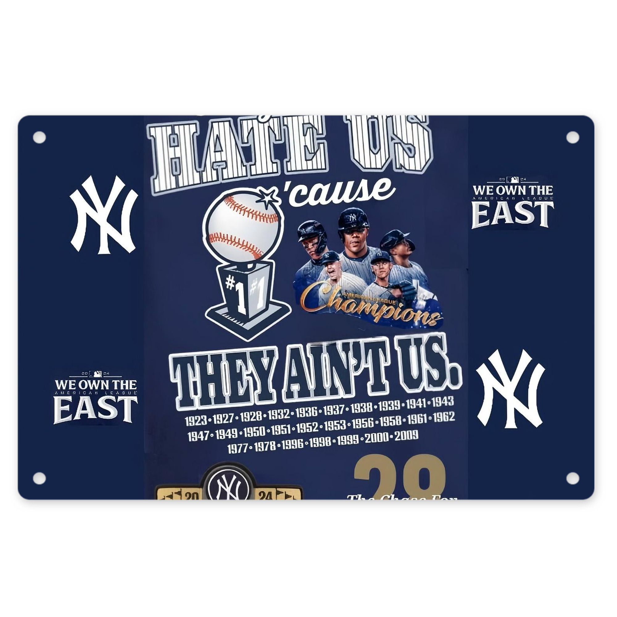 New York Yankees 358 Decorative Aluminum Plaque – Horizontal Design – Durable, Stylish, Easy To Install – Ideal For Home, Office, Bar, And More