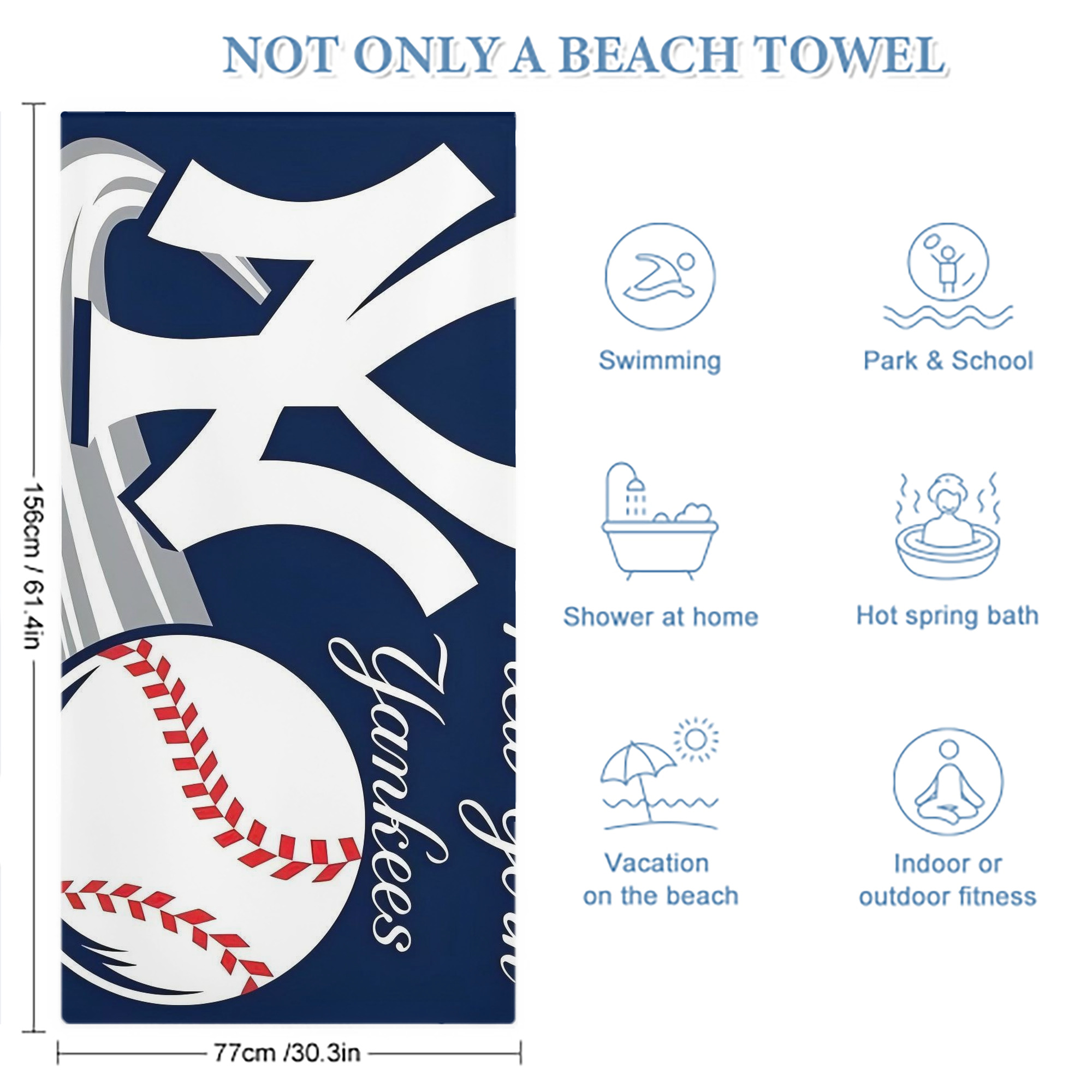 New York Yankees 259 Premium Microfiber Beach Towel – Soft, Large Size, Multi-Purpose For Beach, Picnic & Kids, Lightweight & Portable With Carry Bag, Easy Care