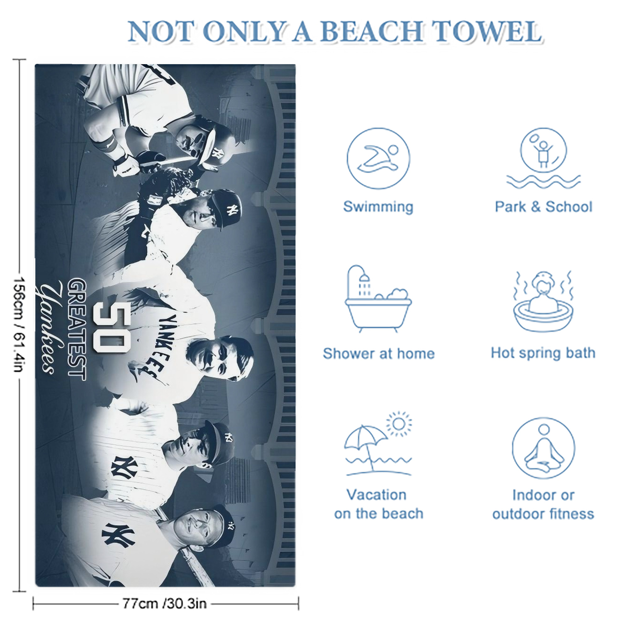 New York Yankees 351 Premium Microfiber Beach Towel – Soft, Large Size, Multi-Purpose For Beach, Picnic & Kids, Lightweight & Portable With Carry Bag, Easy Care