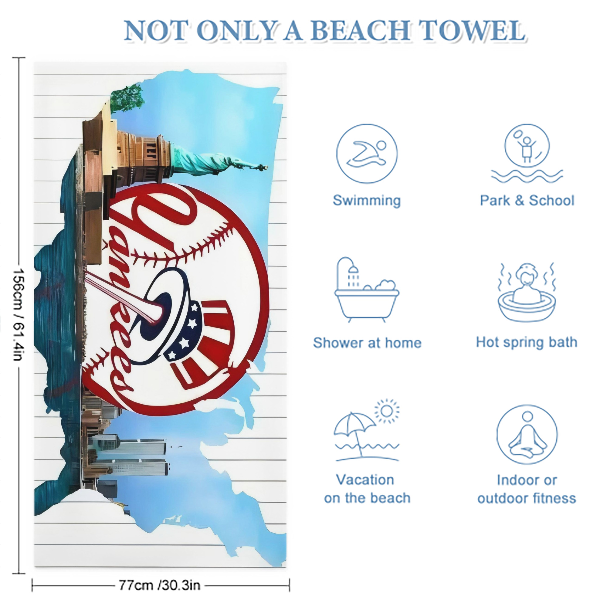 New York Yankees 352 Premium Microfiber Beach Towel – Soft, Large Size, Multi-Purpose For Beach, Picnic & Kids, Lightweight & Portable With Carry Bag, Easy Care