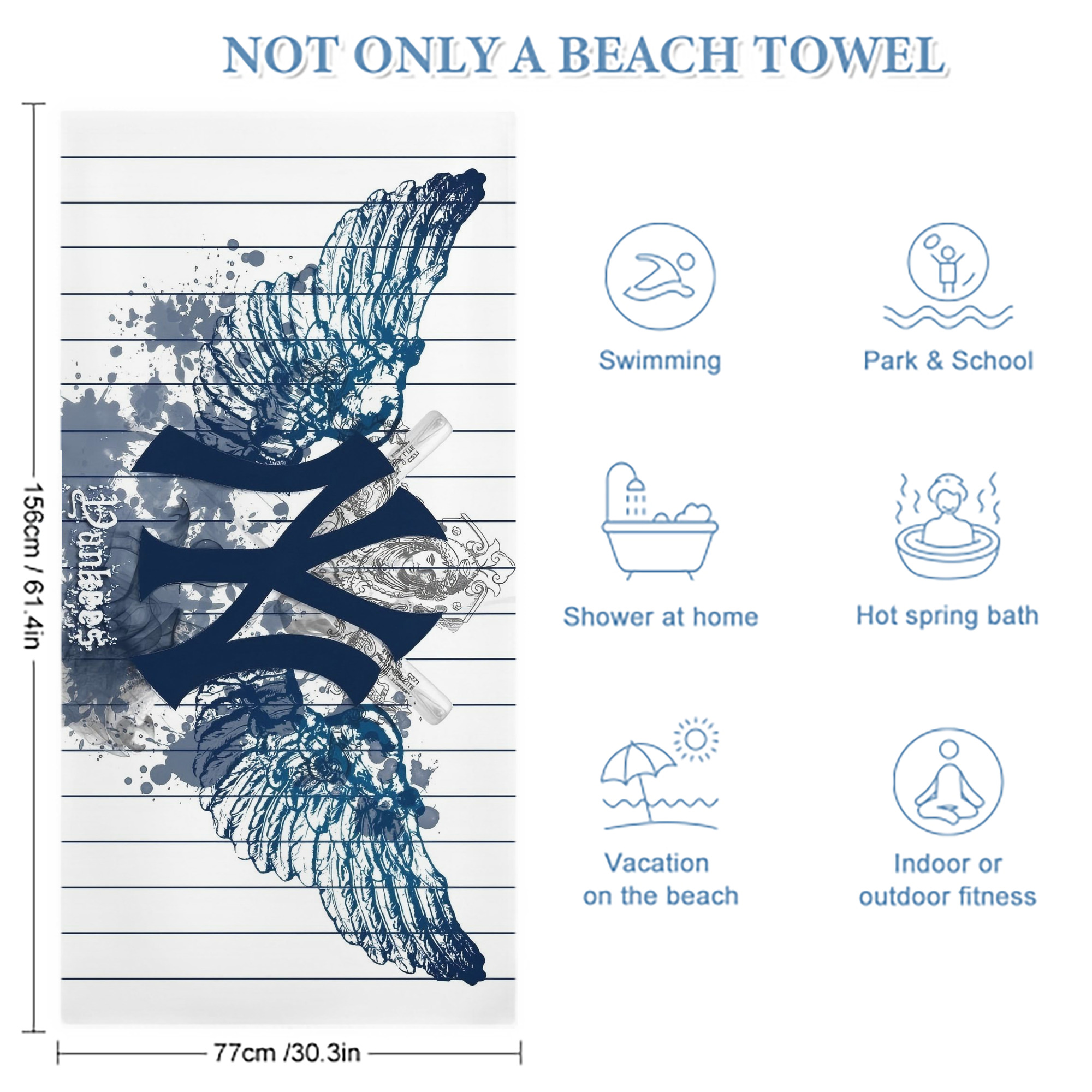 New York Yankees 353 Premium Microfiber Beach Towel – Soft, Large Size, Multi-Purpose For Beach, Picnic & Kids, Lightweight & Portable With Carry Bag, Easy Care
