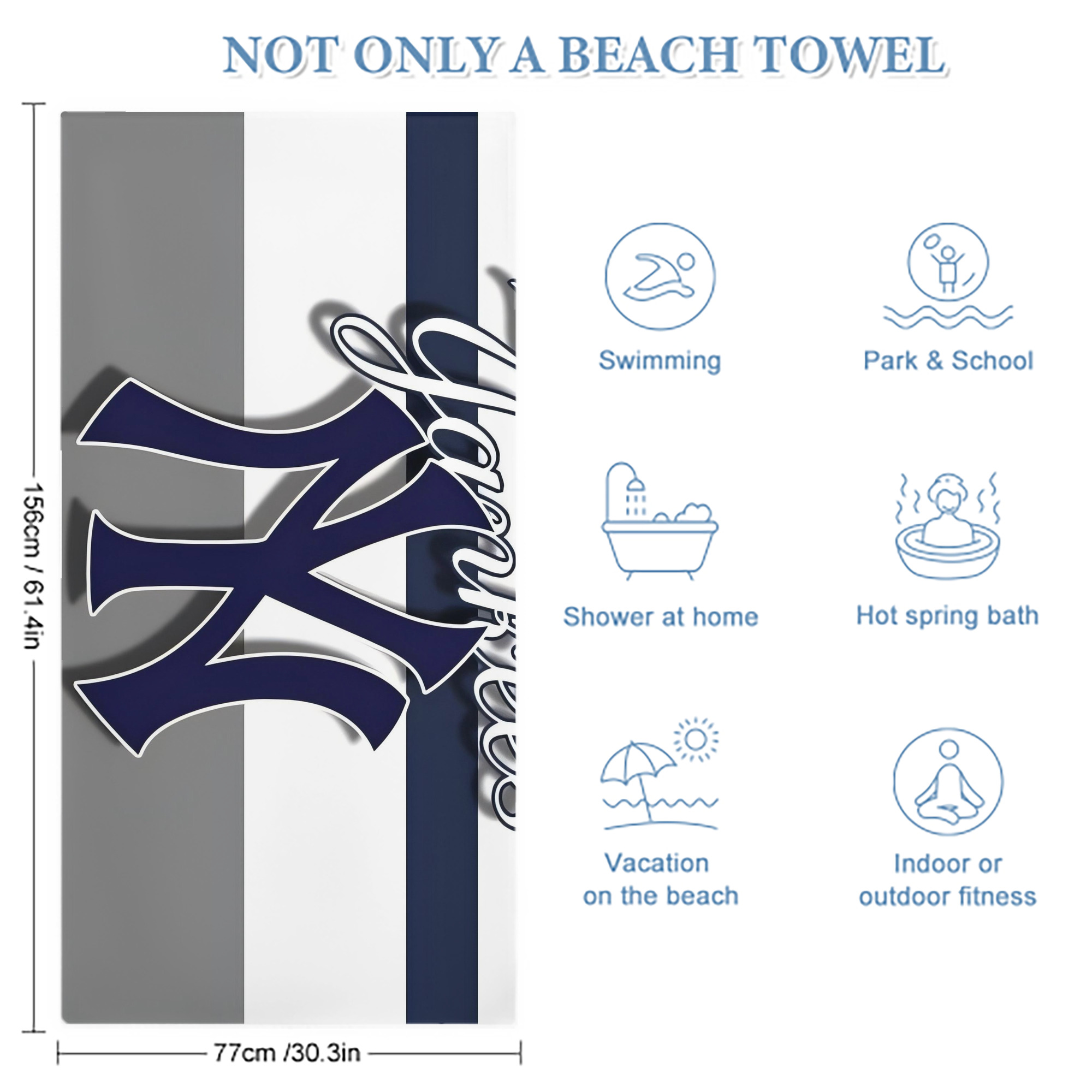 New York Yankees 356 Premium Microfiber Beach Towel – Soft, Large Size, Multi-Purpose For Beach, Picnic & Kids, Lightweight & Portable With Carry Bag, Easy Care