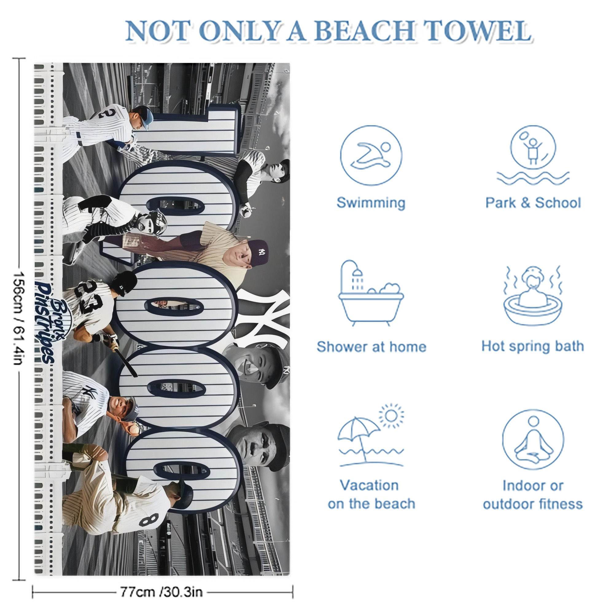 New York Yankees 357 Premium Microfiber Beach Towel – Soft, Large Size, Multi-Purpose For Beach, Picnic & Kids, Lightweight & Portable With Carry Bag, Easy Care
