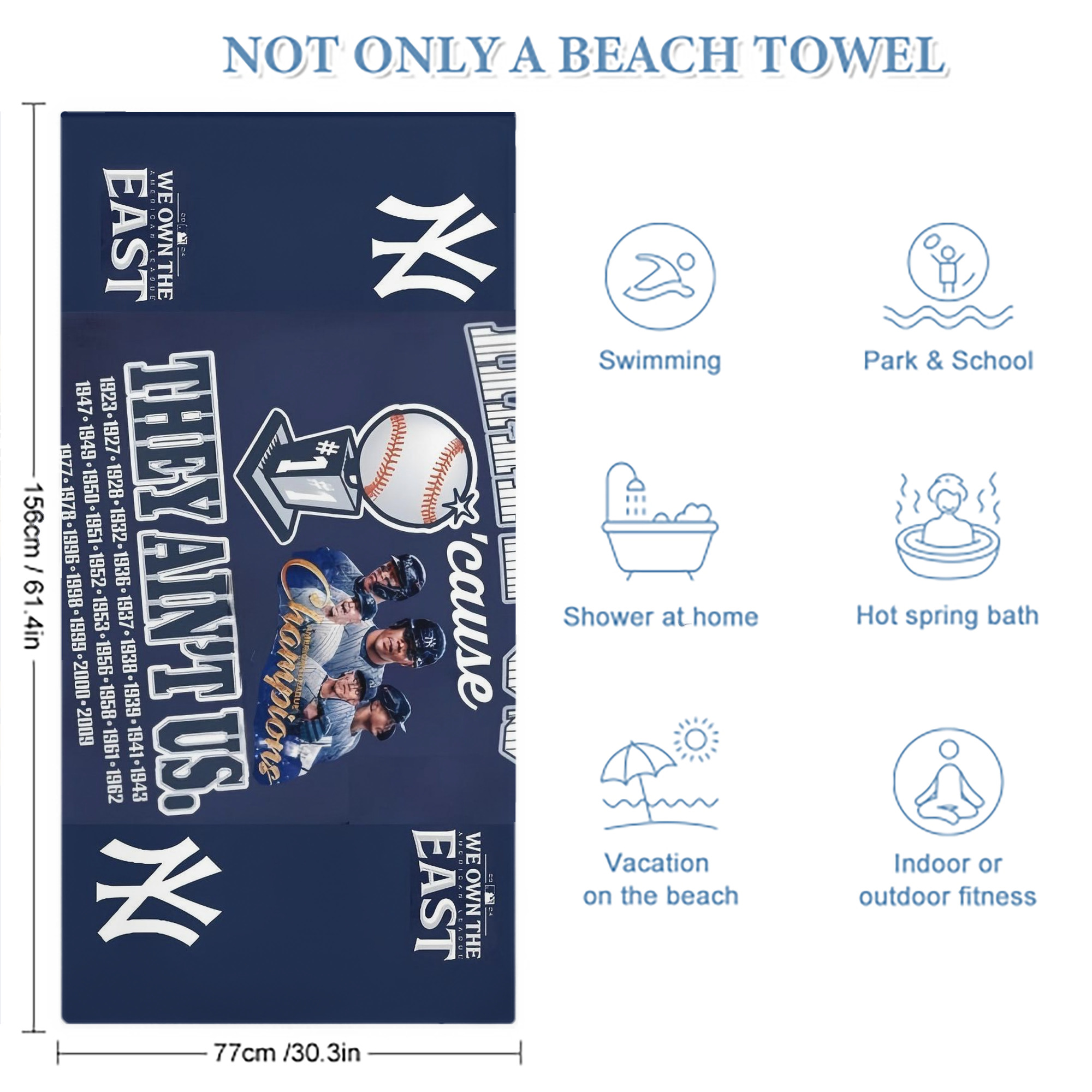 New York Yankees 358 Premium Microfiber Beach Towel – Soft, Large Size, Multi-Purpose For Beach, Picnic & Kids, Lightweight & Portable With Carry Bag, Easy Care