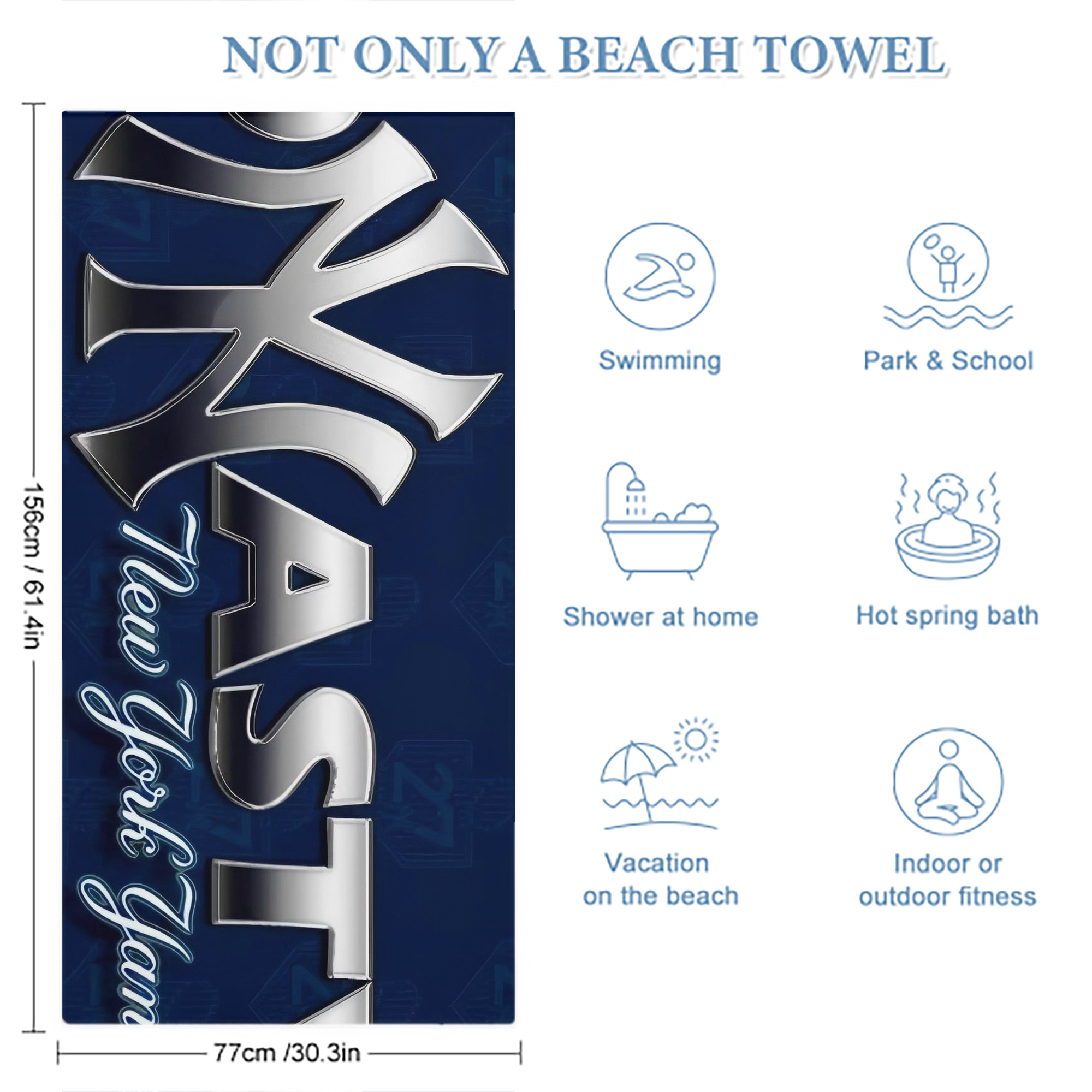 New York Yankees 359 Premium Microfiber Beach Towel – Soft, Large Size, Multi-Purpose For Beach, Picnic & Kids, Lightweight & Portable With Carry Bag, Easy Care