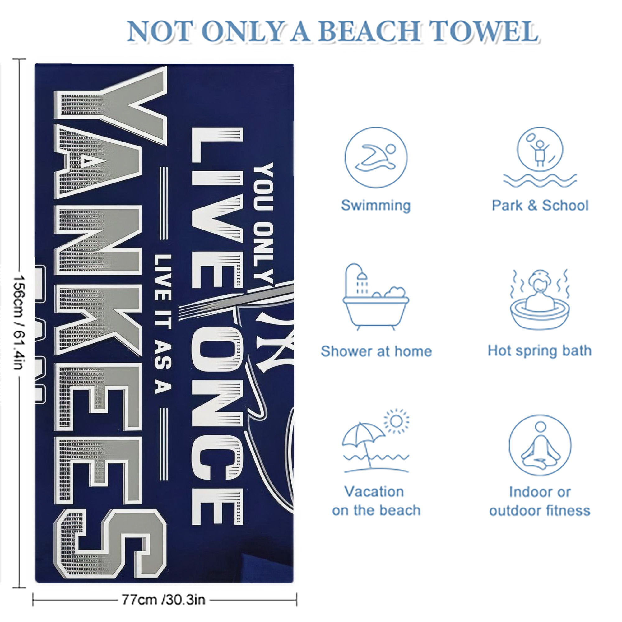 New York Yankees 362 Premium Microfiber Beach Towel – Soft, Large Size, Multi-Purpose For Beach, Picnic & Kids, Lightweight & Portable With Carry Bag, Easy Care