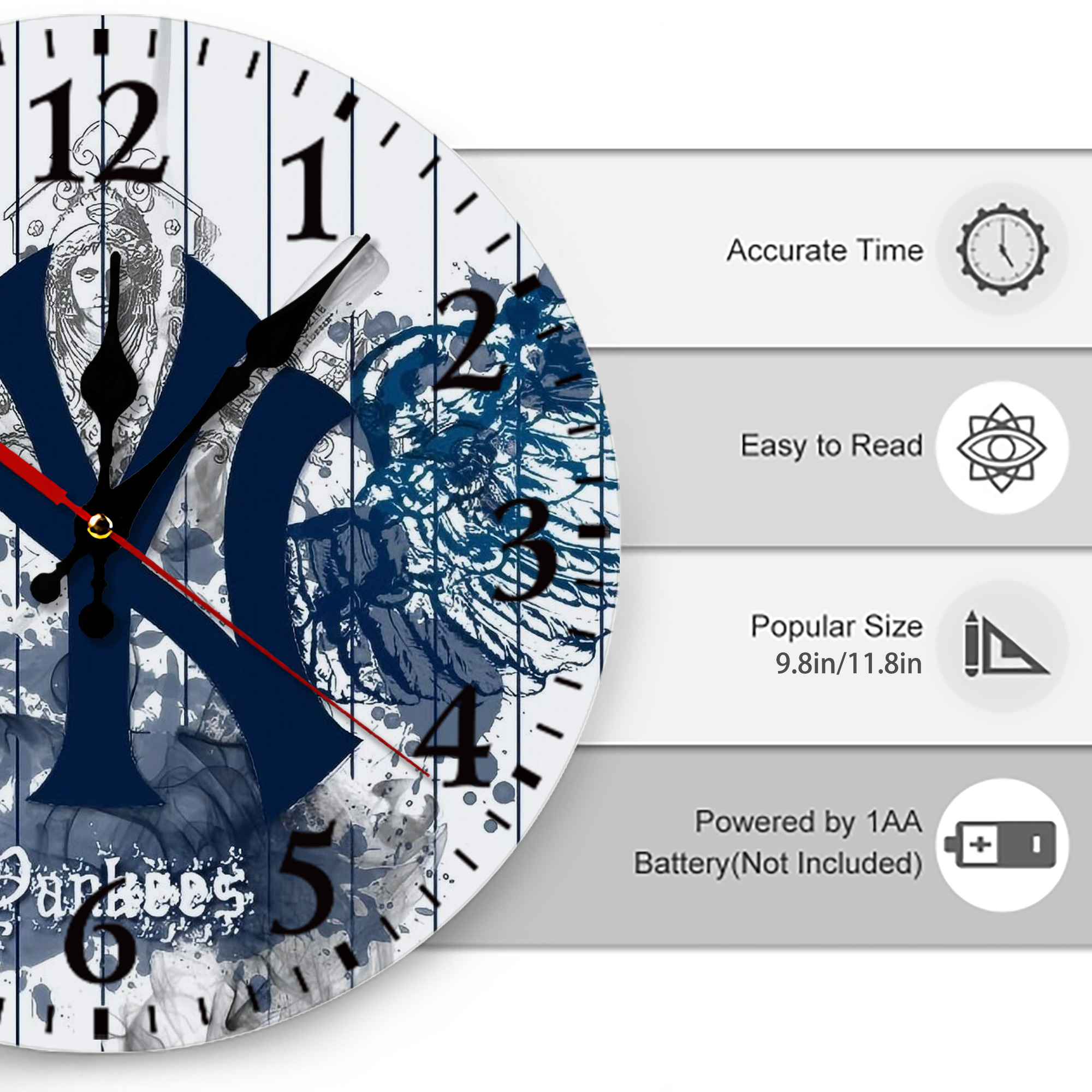 New York Yankees 353 Silent Round Wall Clock – Modern & Stylish DIY Design, Durable Wood Construction, Easy To Install – Perfect For Office, Bedroom, Living Room, And More