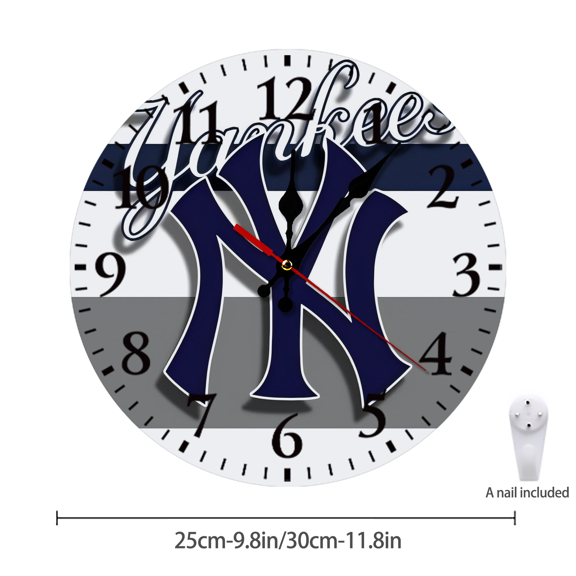 New York Yankees 356 Silent Round Wall Clock – Modern & Stylish DIY Design, Durable Wood Construction, Easy To Install – Perfect For Office, Bedroom, Living Room, And More