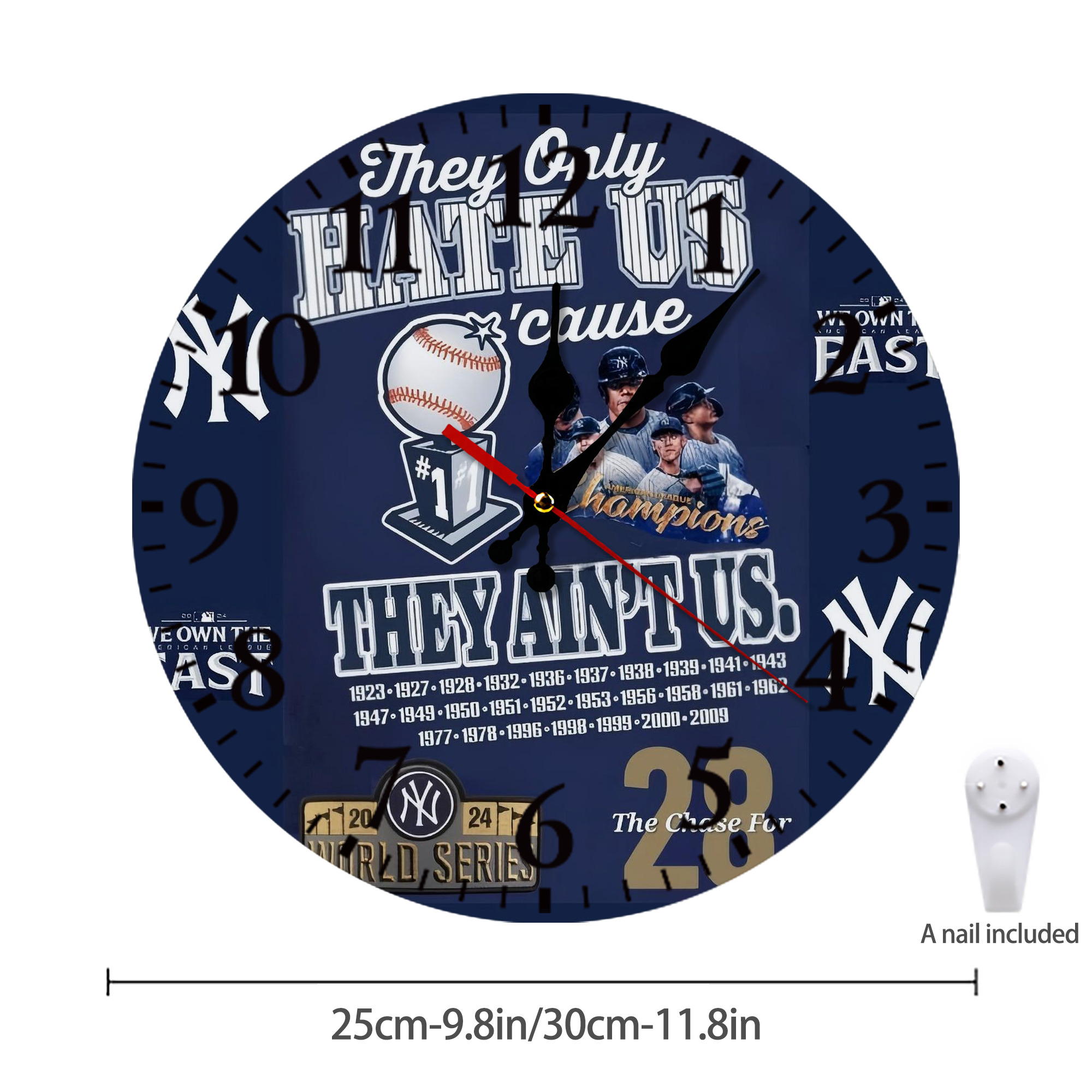New York Yankees 358 Silent Round Wall Clock – Modern & Stylish DIY Design, Durable Wood Construction, Easy To Install – Perfect For Office, Bedroom, Living Room, And More