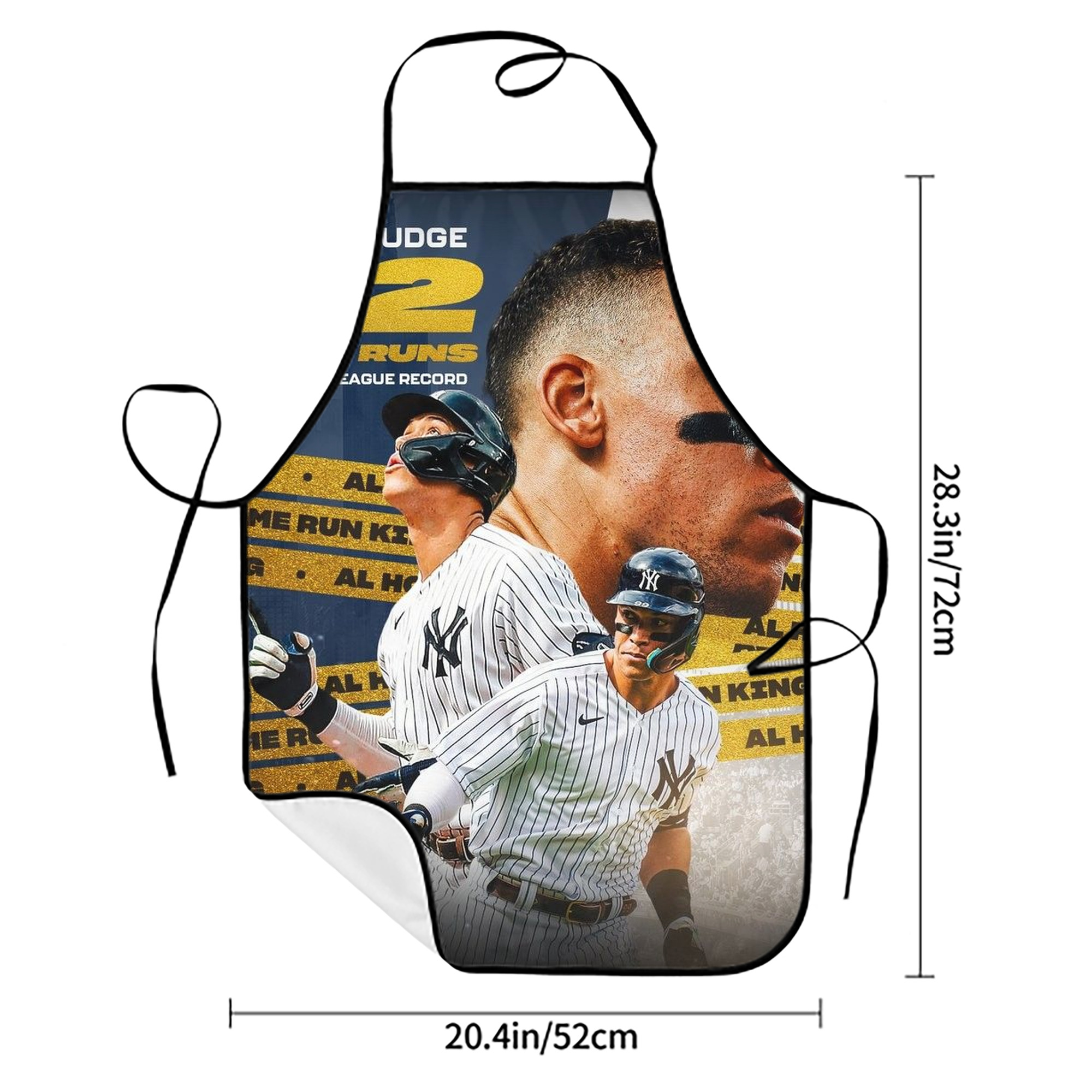 Aaron Judge  62 Home Runs AL Record Stain-Resistant Polyester Apron With Pocket – Full Print, Waterproof, Anti-Wrinkle, Anti-Pilling – Ideal For Kitchen, BBQ, Restaurant, Salon & More