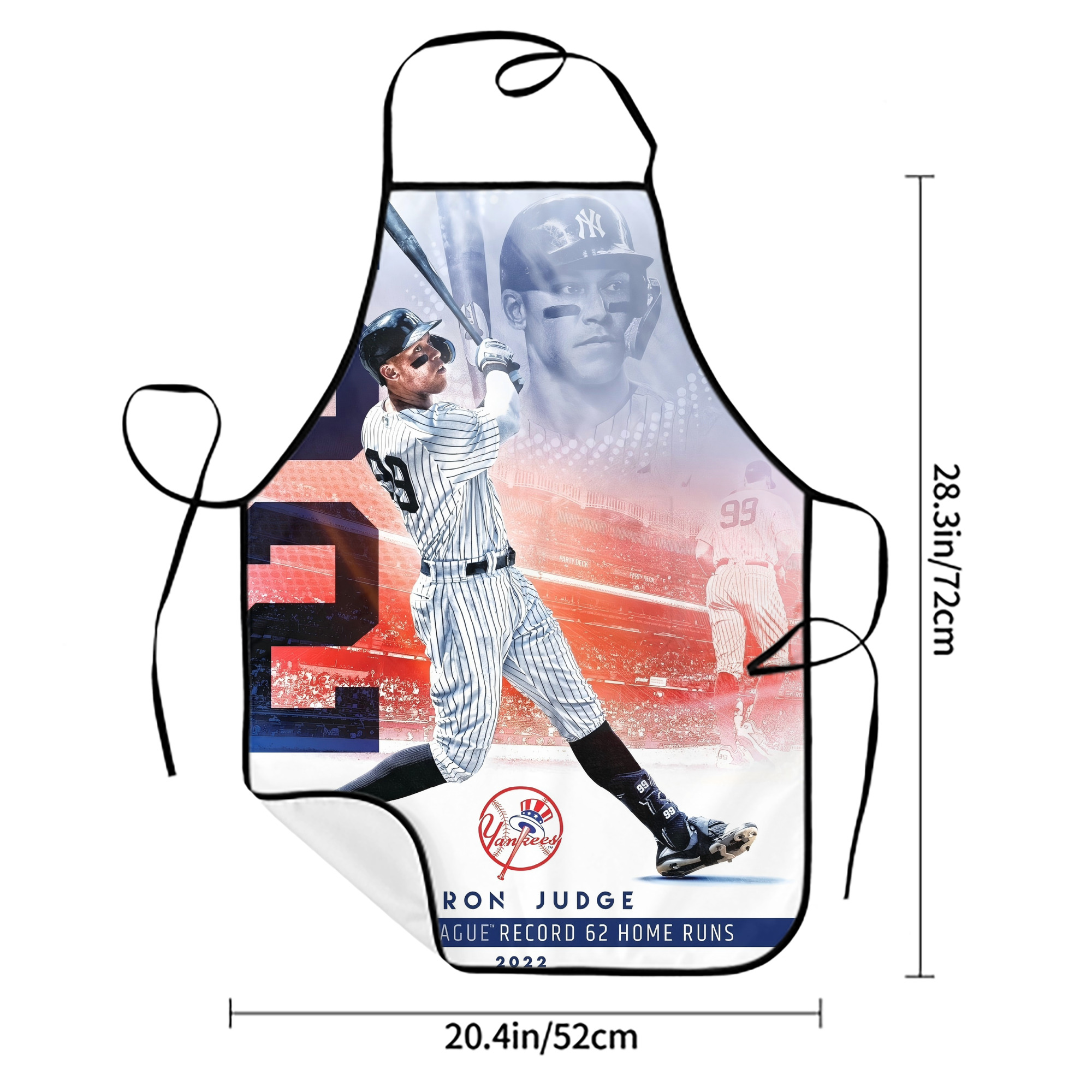 Aaron Judge 62nd Home Run Stain-Resistant Polyester Apron With Pocket – Full Print, Waterproof, Anti-Wrinkle, Anti-Pilling – Ideal For Kitchen, BBQ, Restaurant, Salon & More