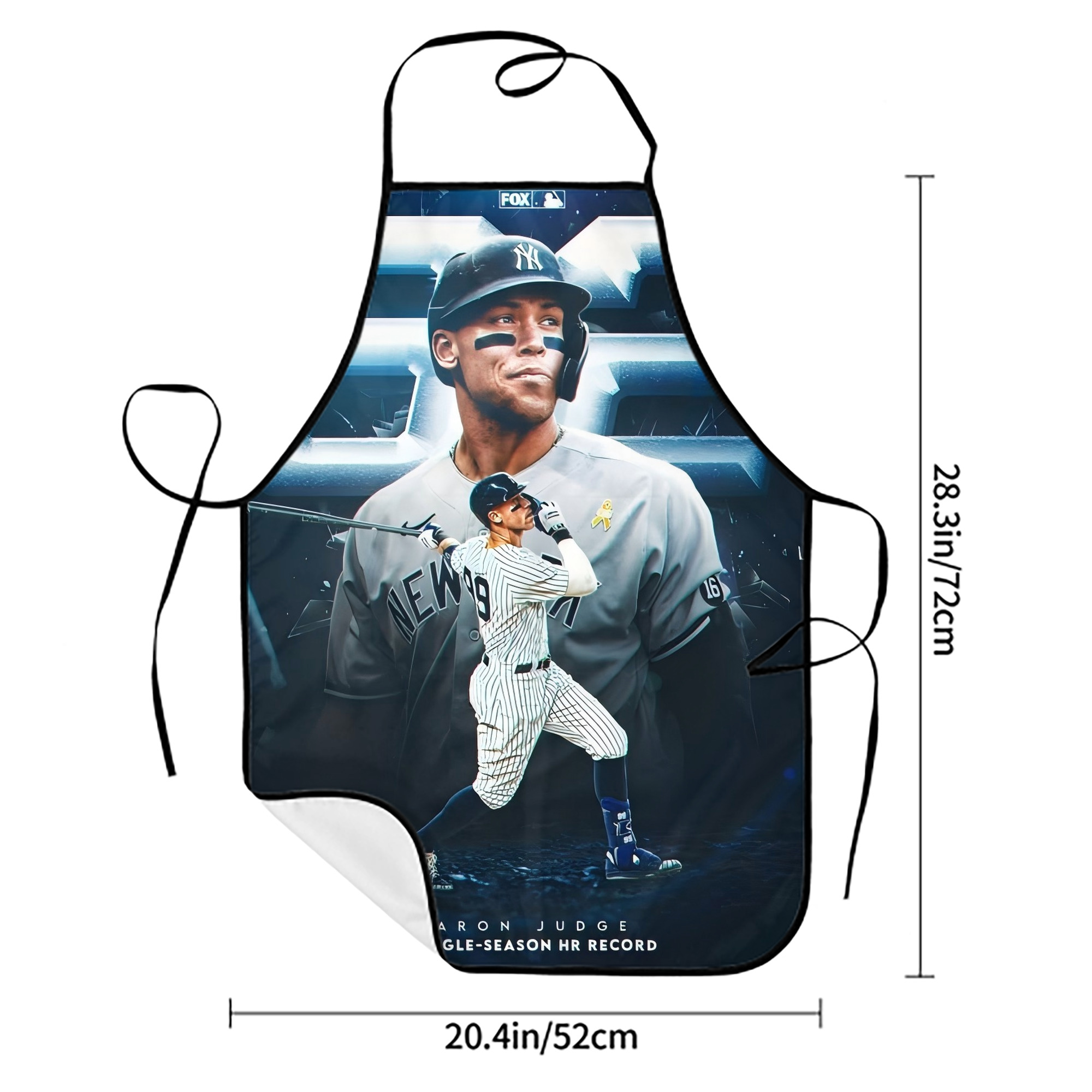 Aaron Judge AL Single Season 62  Home Run Record Stain-Resistant Polyester Apron With Pocket – Full Print, Waterproof, Anti-Wrinkle, Anti-Pilling – Ideal For Kitchen, BBQ, Restaurant, Salon & More