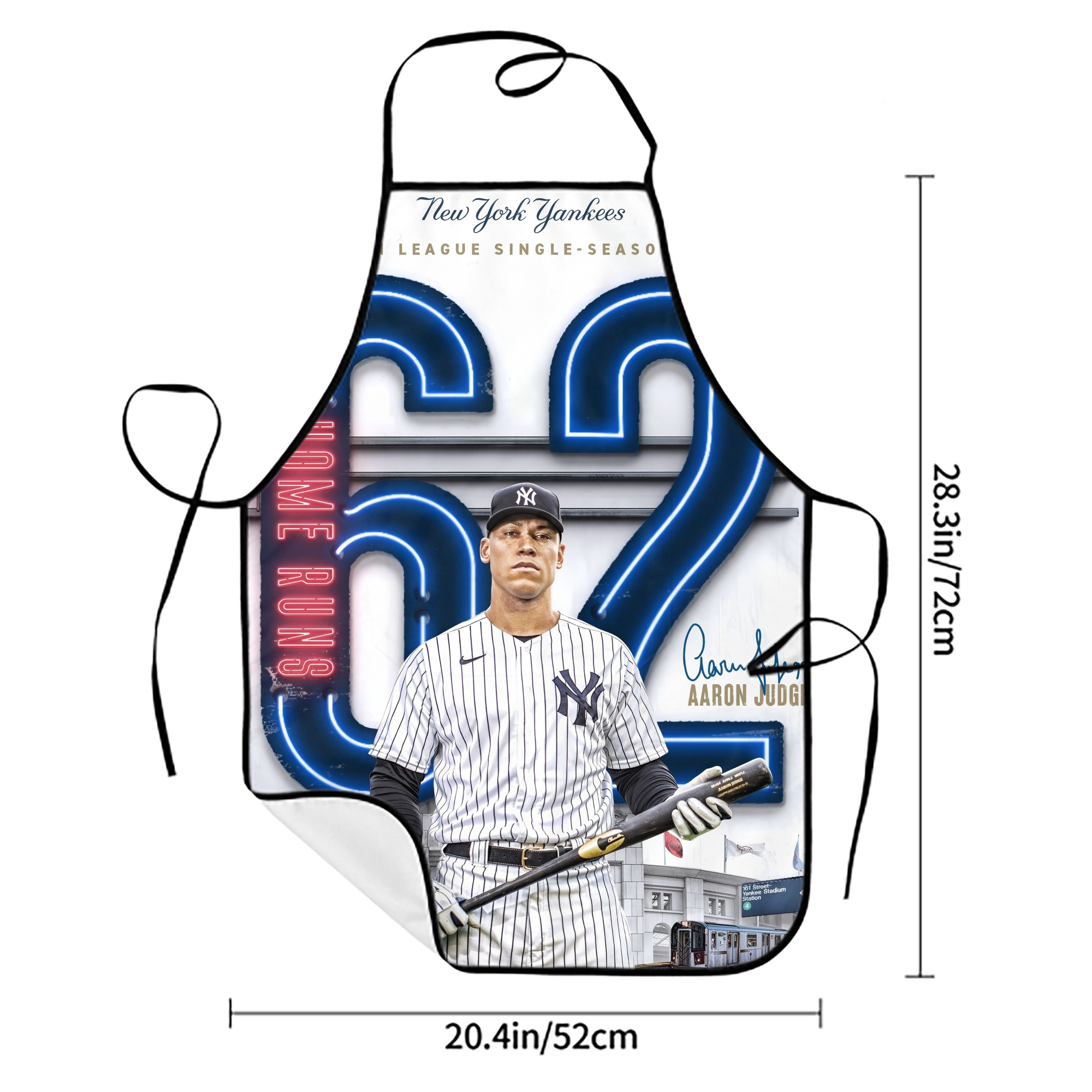 Aaron Judge AL Single Season 62  Home Run Record Stain-Resistant Polyester Apron With Pocket – Full Print, Waterproof, Anti-Wrinkle, Anti-Pilling – Ideal For Kitchen, BBQ, Restaurant, Salon & More