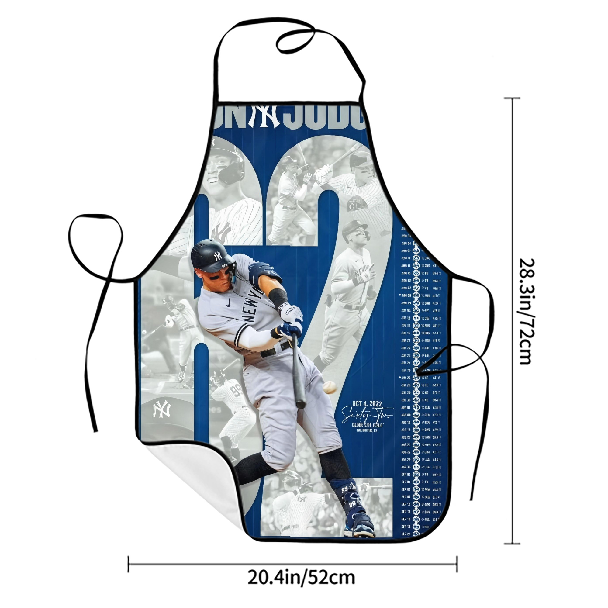 Aaron Judge AL Single Season 62  Home Run Record Stain-Resistant Polyester Apron With Pocket – Full Print, Waterproof, Anti-Wrinkle, Anti-Pilling – Ideal For Kitchen, BBQ, Restaurant, Salon & More