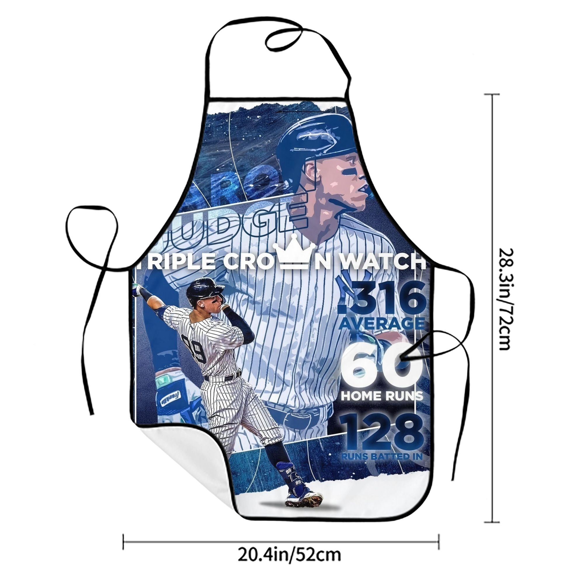 Aaron Judge Triple Crown Watch Stain-Resistant Polyester Apron With Pocket – Full Print, Waterproof, Anti-Wrinkle, Anti-Pilling – Ideal For Kitchen, BBQ, Restaurant, Salon & More