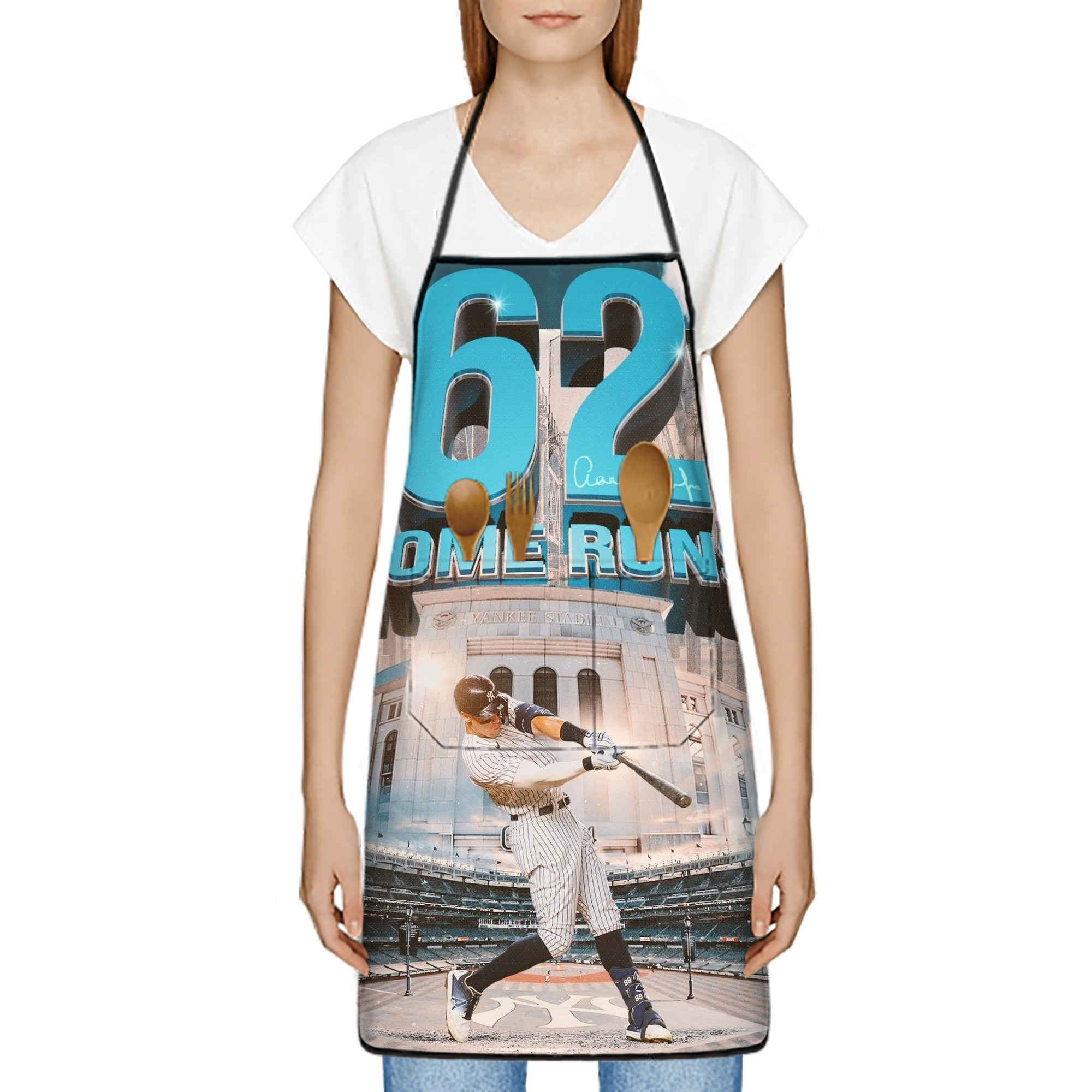 Aaron Judge 62 Home Runs Stain-Resistant Polyester Apron With Pocket – Full Print, Waterproof, Anti-Wrinkle, Anti-Pilling – Ideal For Kitchen, BBQ, Restaurant, Salon & More