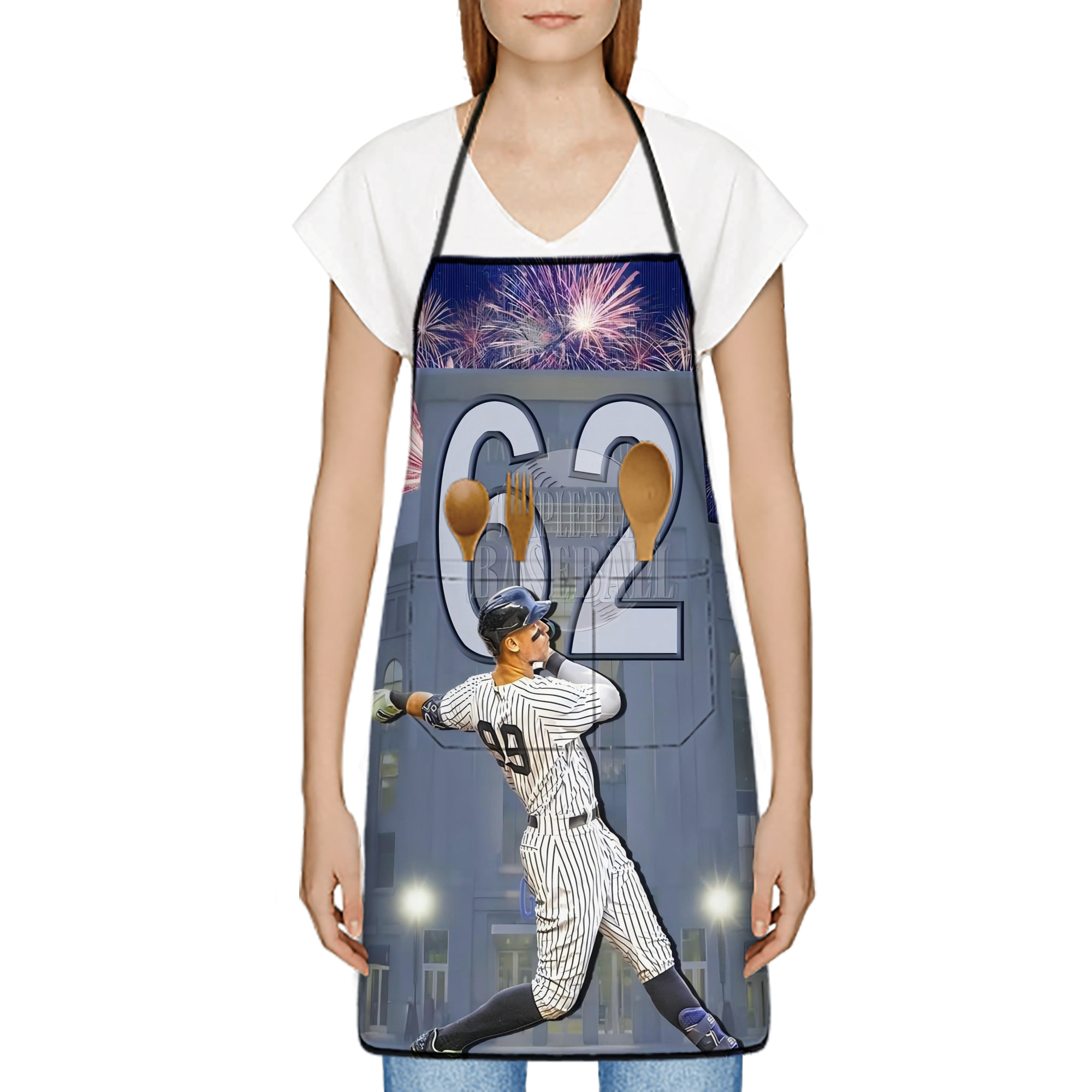 Aaron Judge 62 Home Runs Record Stain-Resistant Polyester Apron With Pocket – Full Print, Waterproof, Anti-Wrinkle, Anti-Pilling – Ideal For Kitchen, BBQ, Restaurant, Salon & More