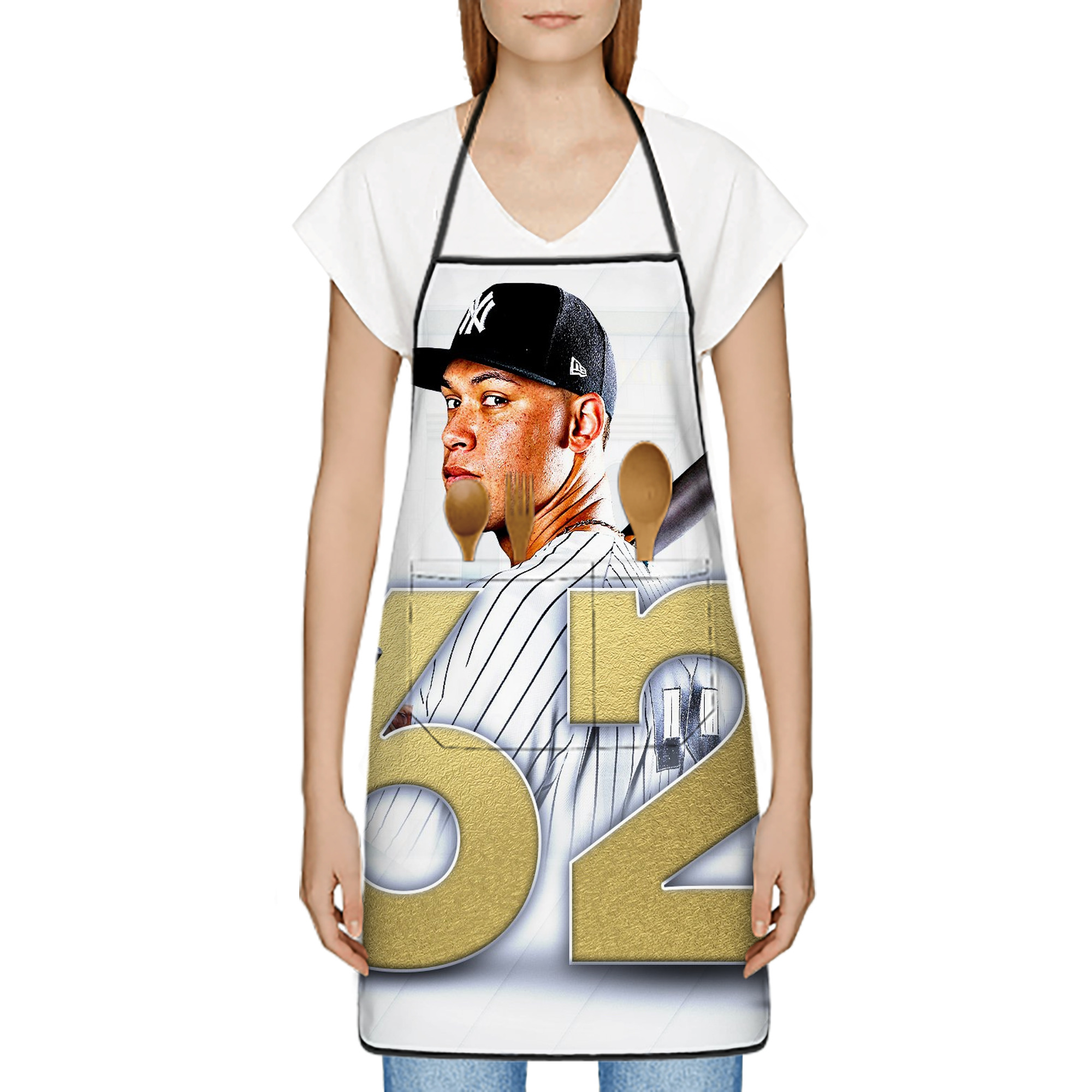 aaron judge 62nd home run Stain-Resistant Polyester Apron With Pocket – Full Print, Waterproof, Anti-Wrinkle, Anti-Pilling – Ideal For Kitchen, BBQ, Restaurant, Salon & More