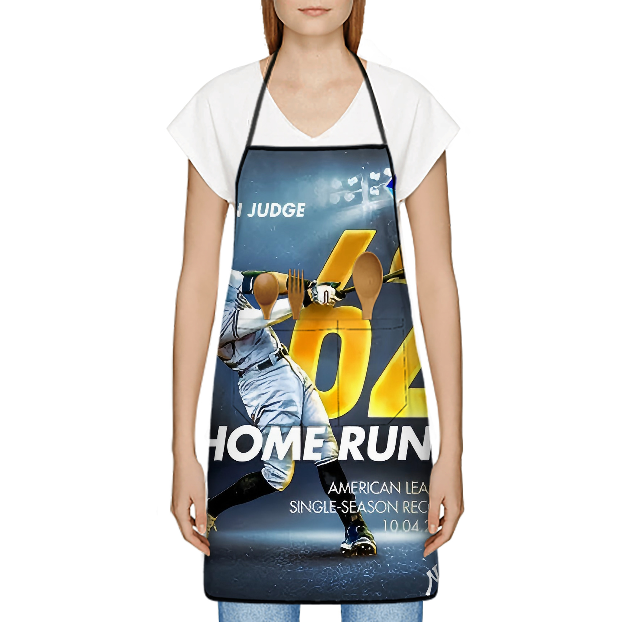 Aaron Judge 62nd Home Run Milestone Stain-Resistant Polyester Apron With Pocket – Full Print, Waterproof, Anti-Wrinkle, Anti-Pilling – Ideal For Kitchen, BBQ, Restaurant, Salon & More