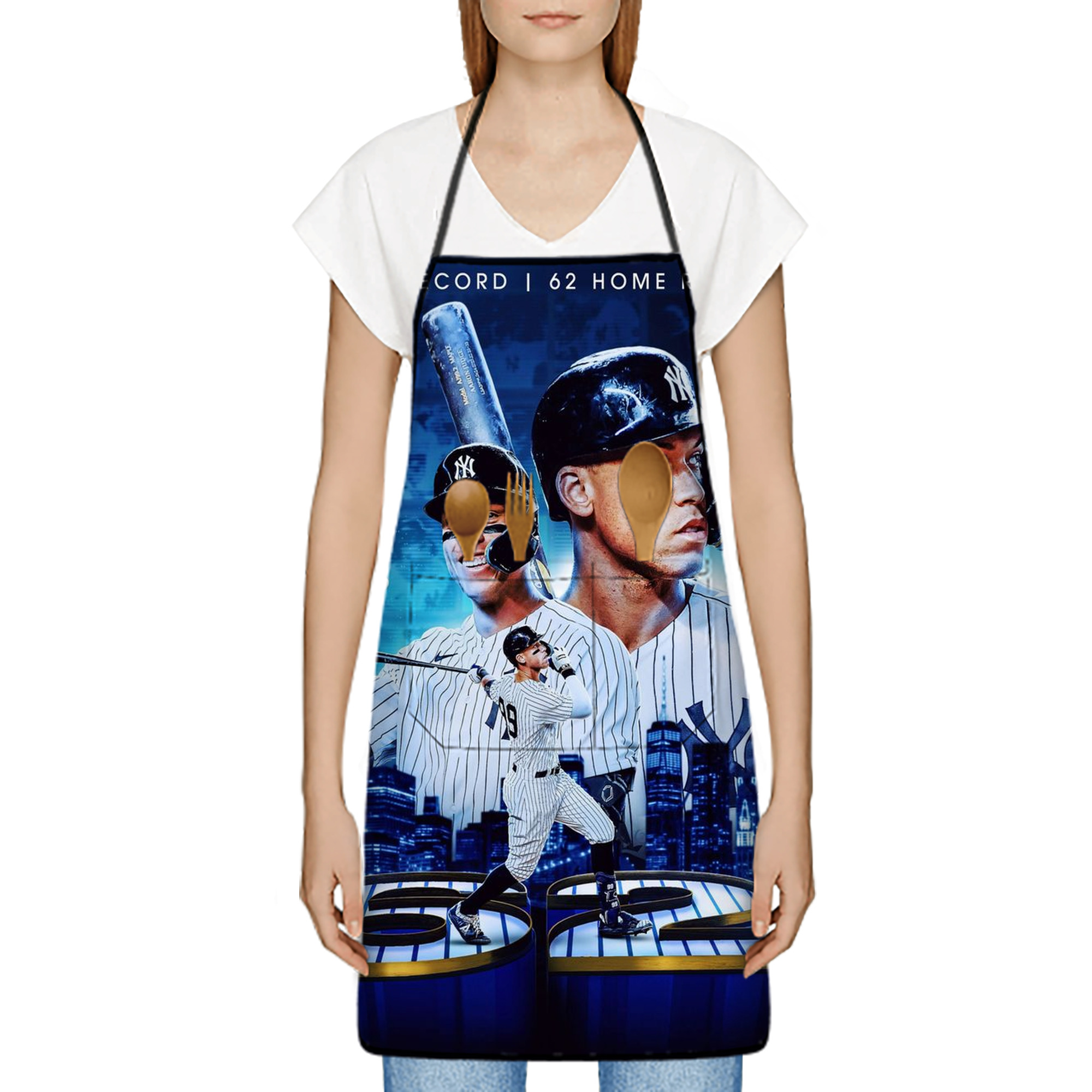 Aaron Judge AL Record 62 Home Runs Stain-Resistant Polyester Apron With Pocket – Full Print, Waterproof, Anti-Wrinkle, Anti-Pilling – Ideal For Kitchen, BBQ, Restaurant, Salon & More