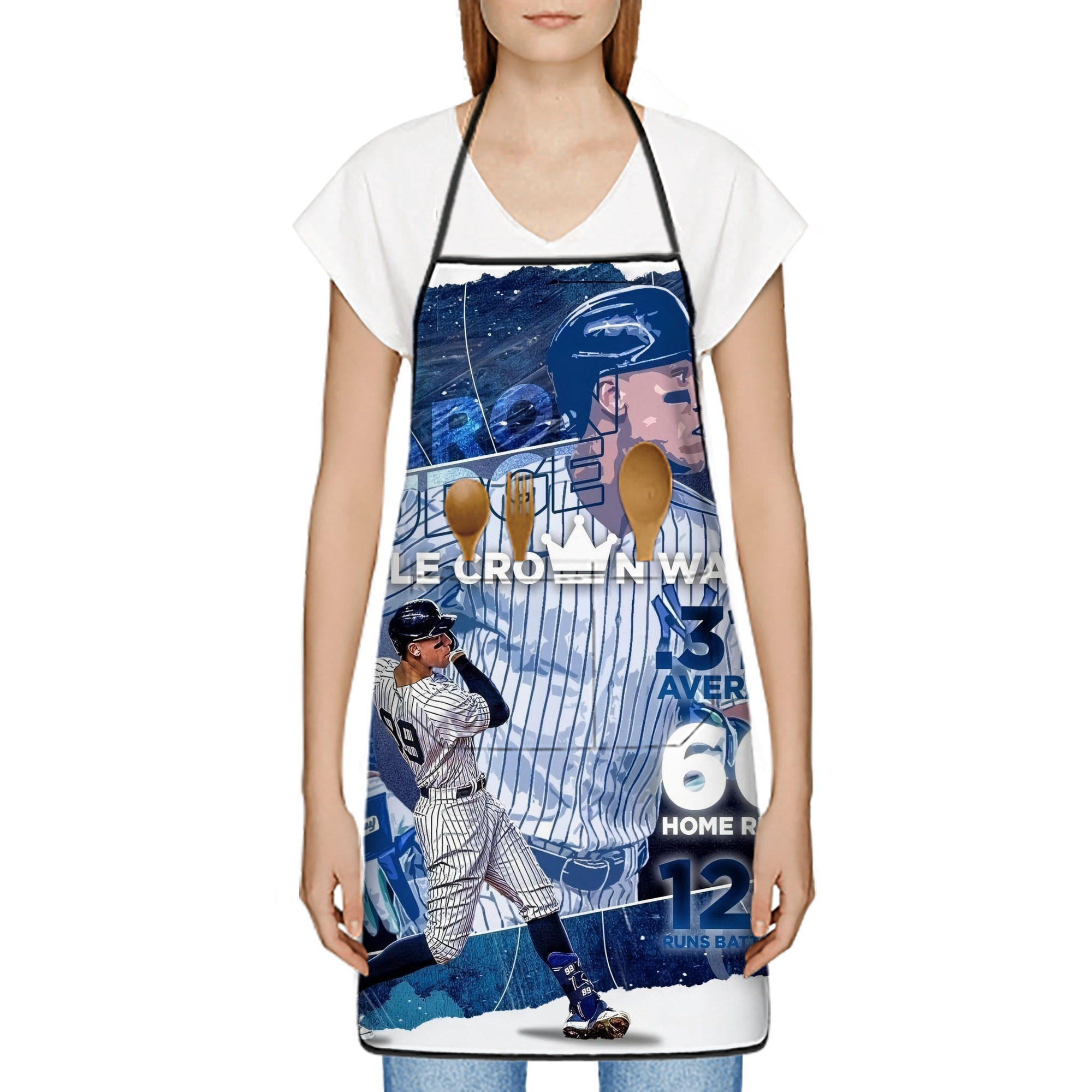 Aaron Judge Triple Crown Watch Stain-Resistant Polyester Apron With Pocket – Full Print, Waterproof, Anti-Wrinkle, Anti-Pilling – Ideal For Kitchen, BBQ, Restaurant, Salon & More