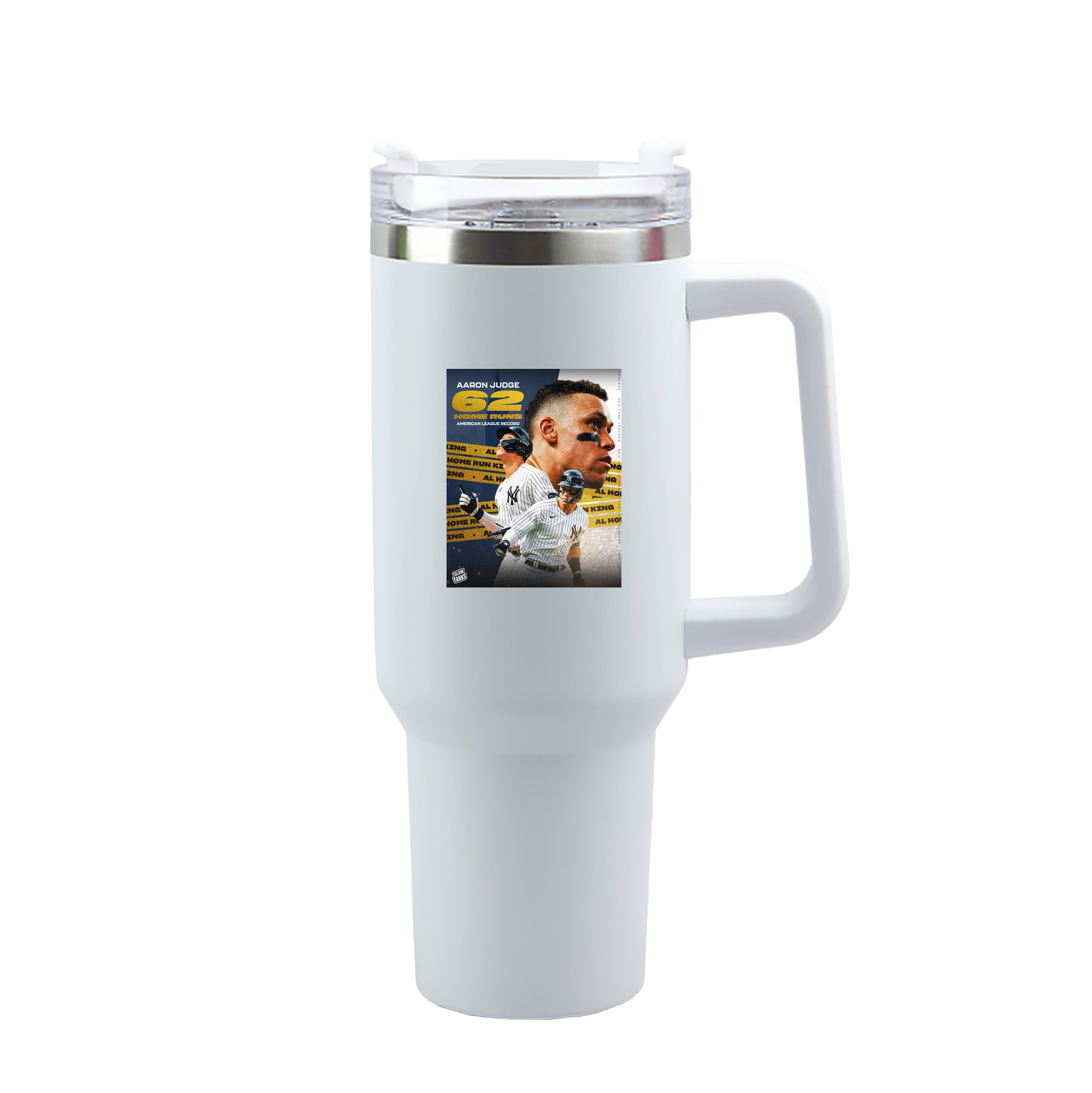 Aaron Judge  62 Home Runs AL Record 40oz Handle Car Tumbler – Durable Stainless Steel Travel Mug With UV Print – Double Wall Insulated, Fits Most Car Cup Holders