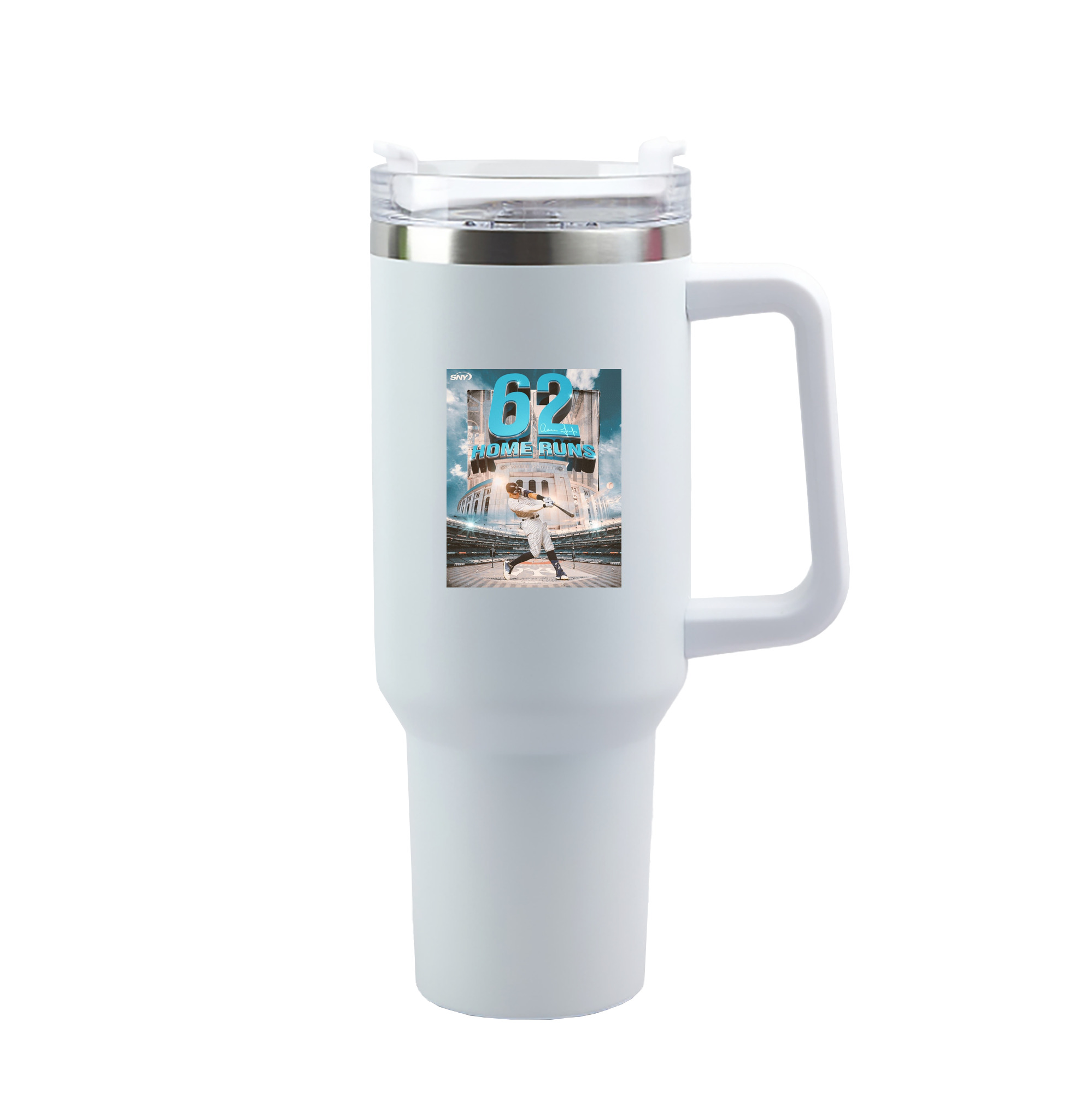 Aaron Judge 62 Home Runs 40oz Handle Car Tumbler – Durable Stainless Steel Travel Mug With UV Print – Double Wall Insulated, Fits Most Car Cup Holders